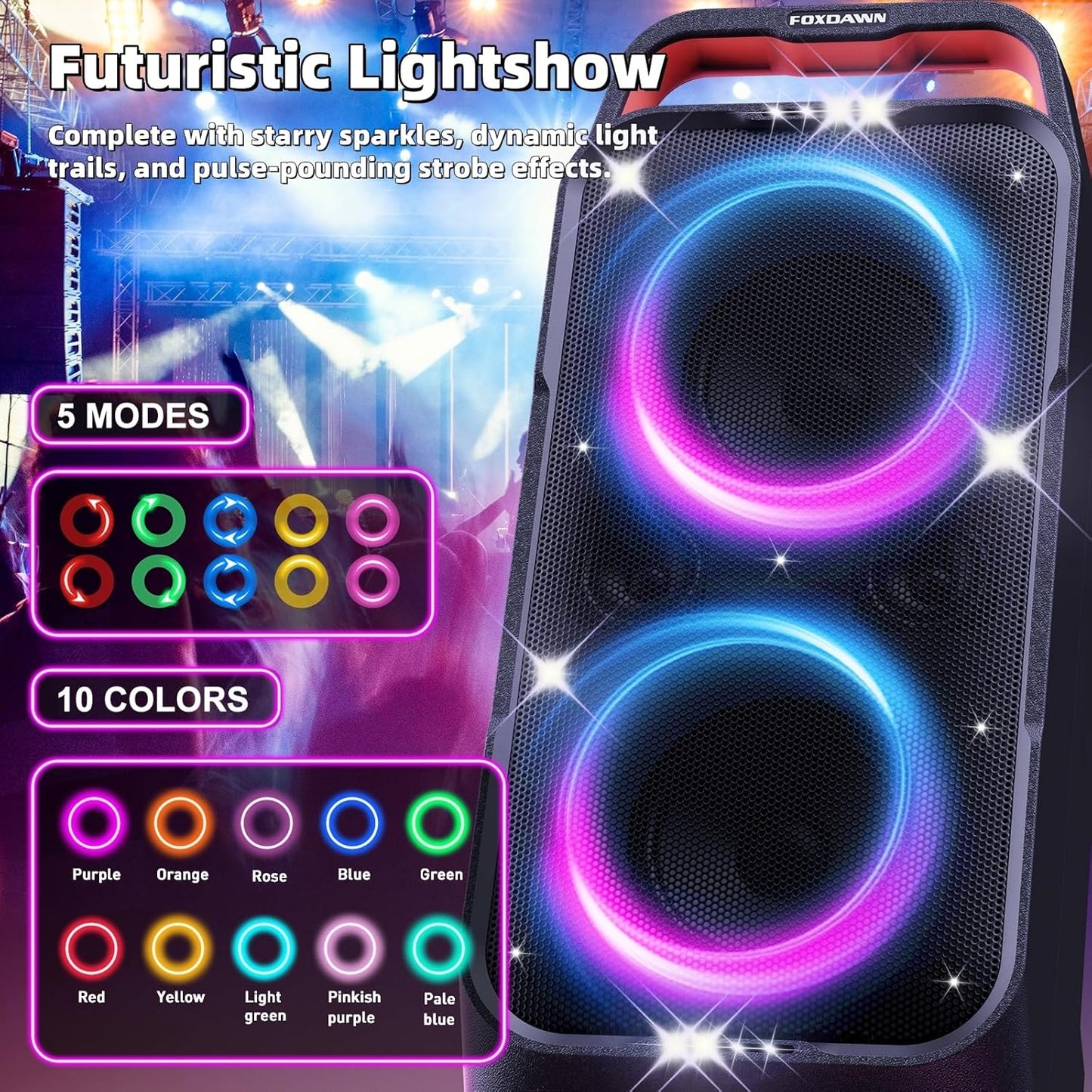 Portable Bluetooth Speaker: 240W Peak Powerful Loud Sound Deep Bass Wireless Boombox Large Subwoofer 15 Hours Battery Life Fast Charging with Led Light Show for Party Outdoor Camping Backyard