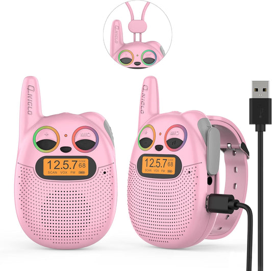 Walkie Talkies for Kids Rechargeable, Toys for 3+ Years Old Kids Walkie Talkies Rechargeable, Up to 2 Mile 2 Way Radio Birthday Toys for Girls And Boys, Pink