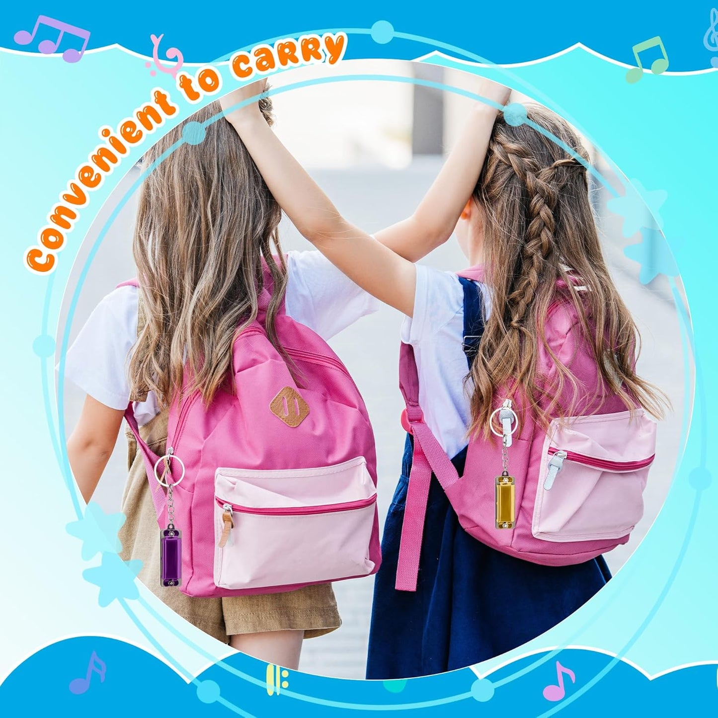 36-Piece Mini Harmonica Keychain for Kids, Portable Music Harmonica, 4 Holes, 8 Tunes, 8 Colors