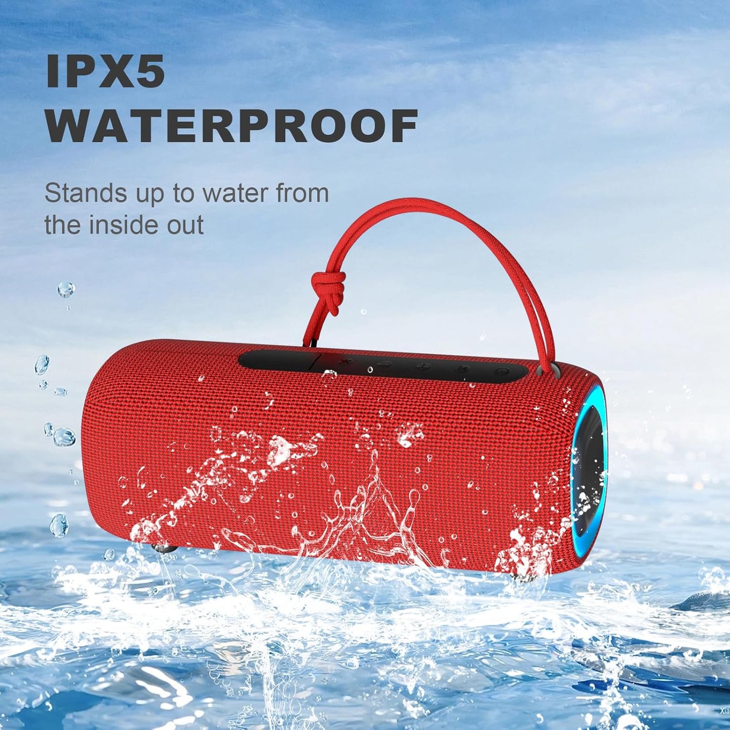 Bluetooth Speaker, Portable Wireless Clear Loud Stereo Sound IPX5 Waterproof with RGB Lights BT5.3 Long Playtime TWS Pairing,for Home Party Outdoor Beach,Great Gift Choice (Red)