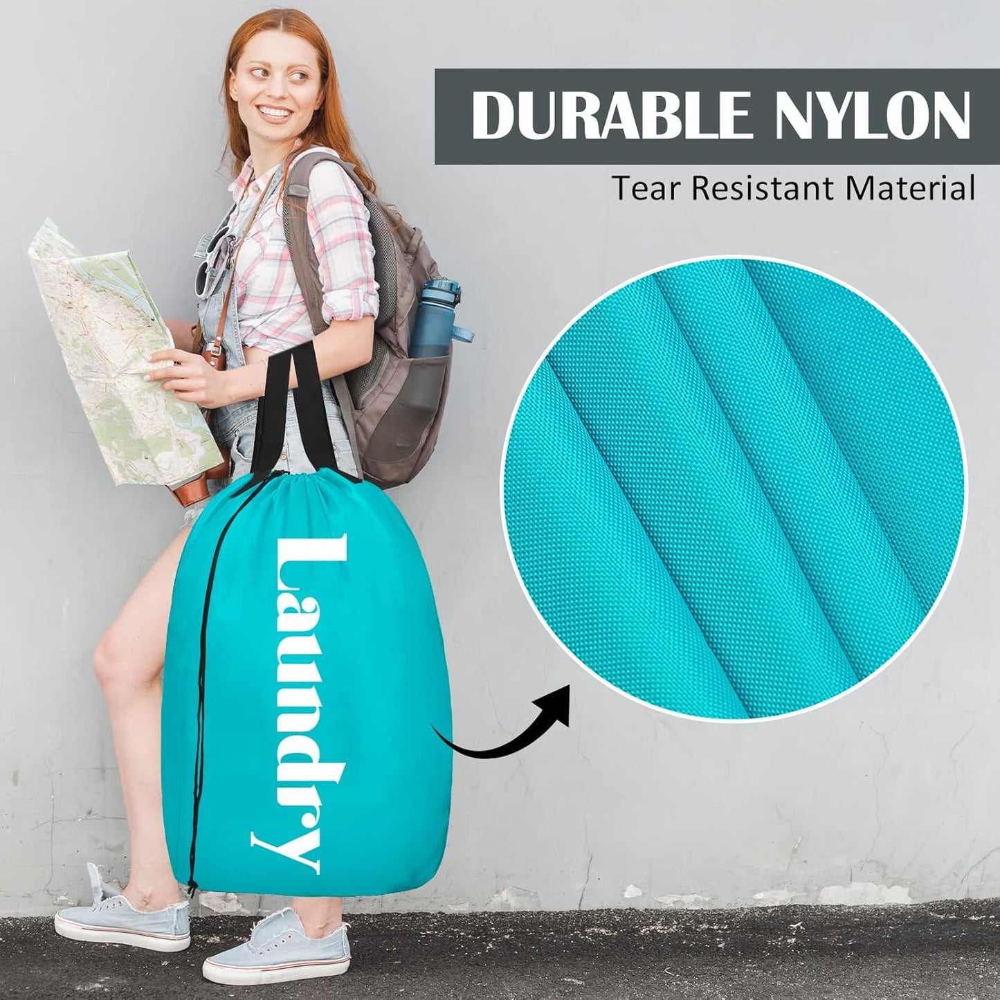 Sylfairy 2 Pack XL Laundry Bag with Strap,Heavy Duty Travel Laundry Bag,Rip-Stop Dirty Clothes Shoulder Bag with Drawstring,Easy Fit a Laundry Hamper or Basket Travel Essentials