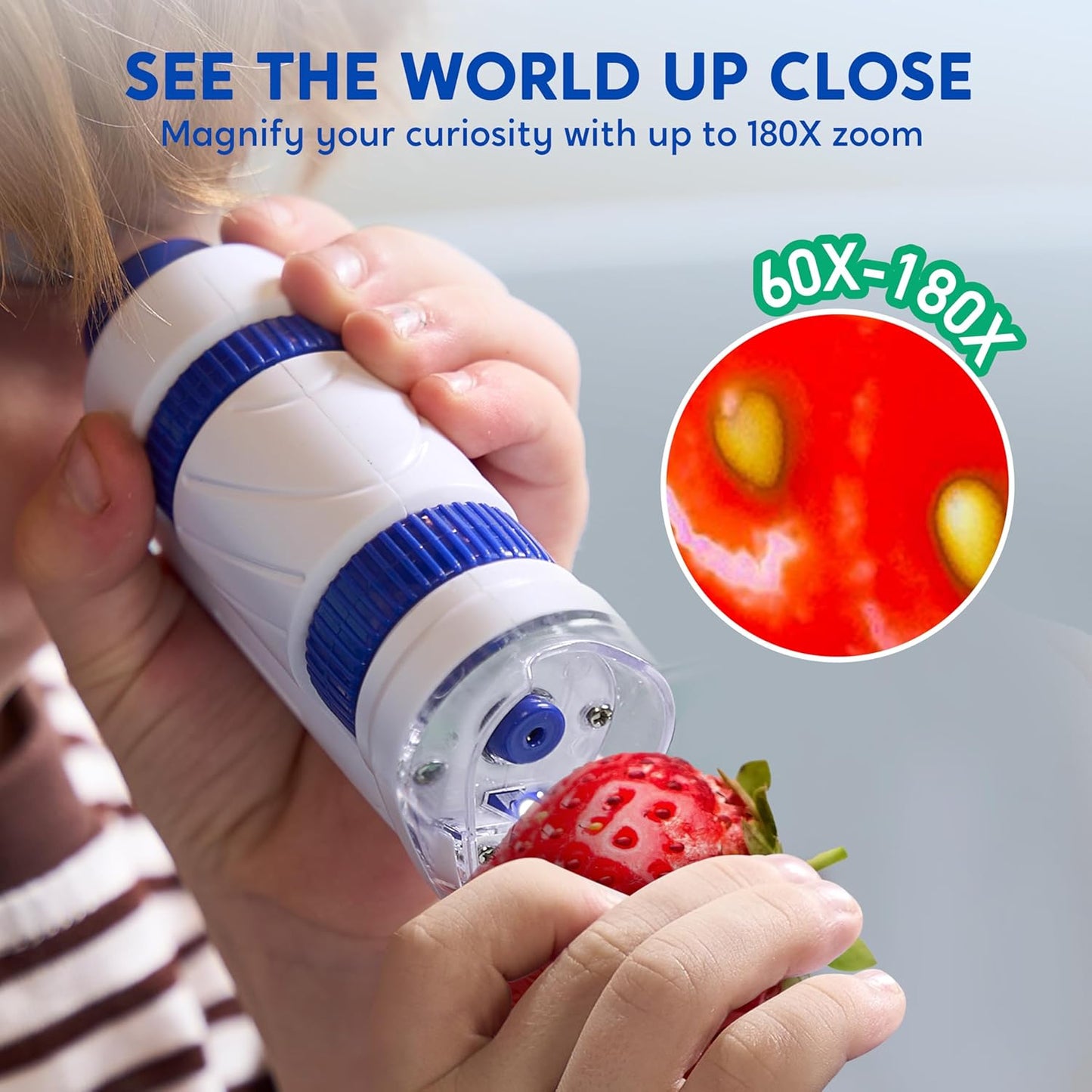 Klever Kits Microscope Explorer Set for Kids, 2 in 1 Science Experiment Toy with Portable Microscope and 12 Specimen Slides, 60X-180X, Educational Toys for Kids Aged 5+