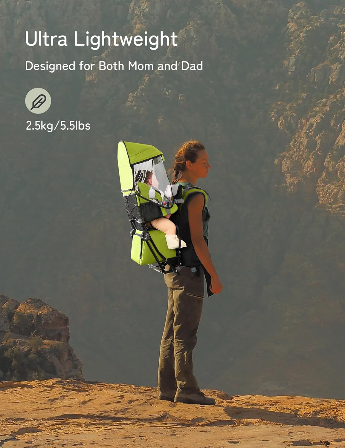 besrey Baby Backpack Carrier, Toddler Hiking Backpack with Safety 3-Height Seat, Adjustable Straps&Waist Belt, Foldable Frame Lightweight Large Capacity Child Carrier for Hiking (Green)