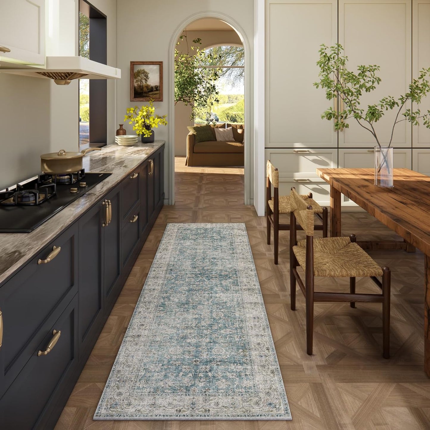 Machine Washable Rug Runners for Hallways: 2'6"x8' Kitchen Rugs Stain Resistant Non Slip Low Pile Soft Boho Carpet Runners for Hallways Bedroom Entryway Indoor Beside Bathroom Farmhouse
