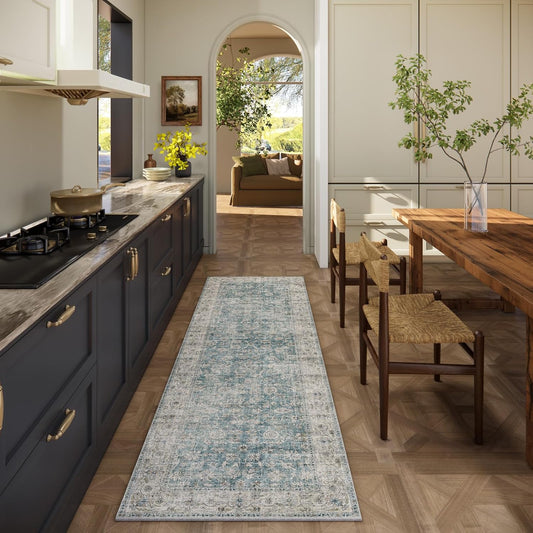 Machine Washable Rug Runners for Hallways: 2'6"x8' Kitchen Rugs Stain Resistant Non Slip Low Pile Soft Boho Carpet Runners for Hallways Bedroom Entryway Indoor Beside Bathroom Farmhouse