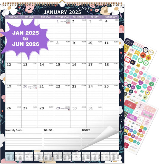 2025 Calendar, Wall Calendar 2025-2026 (17"x22") with Lines, Monthly Calendar from Jan 2025 to Jun 2026, Vertical Large Monthly Family Calendar 2025 for Wall, Calendario 2025