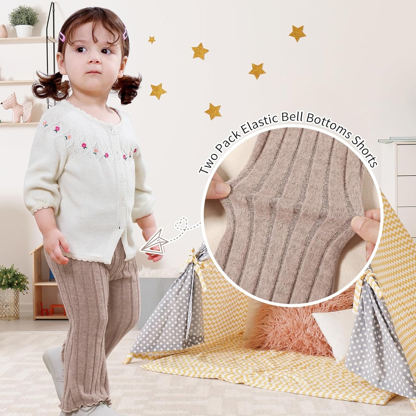 Neutocd Baby Girl Flare Pants Toddler Bell Bottoms Leggings Infant Stretchy Soft Trousers Solid Elastic Waist Pants