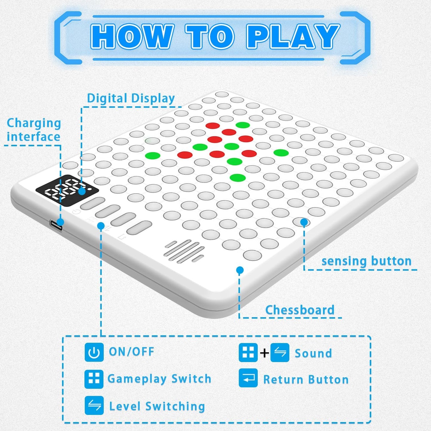 Dollox Kids Smart Chessboard Games, Built-in 9 Strategy Board Games Toys 5 in a Row Game, 4 in a Row, Tic Tac Toe, Memory Master AI Electronic Smart Board Game for Travel Party Family Night Gifts