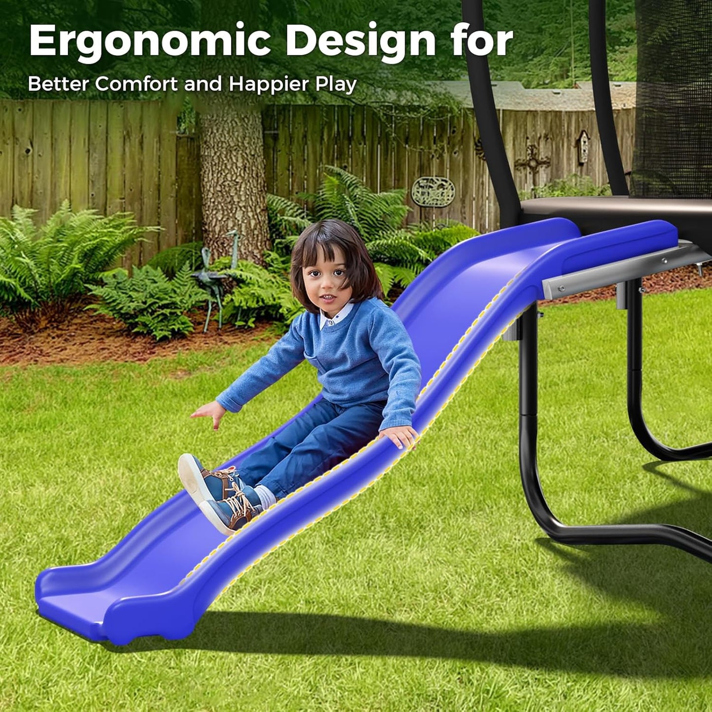 Plastic Trampoline Slide for 8-16FT, Heavy Duty Outdoor Slide for Trampoline, Safe Trampoline Ladder for Kids 6+, 220 LBs Capacity, Blue