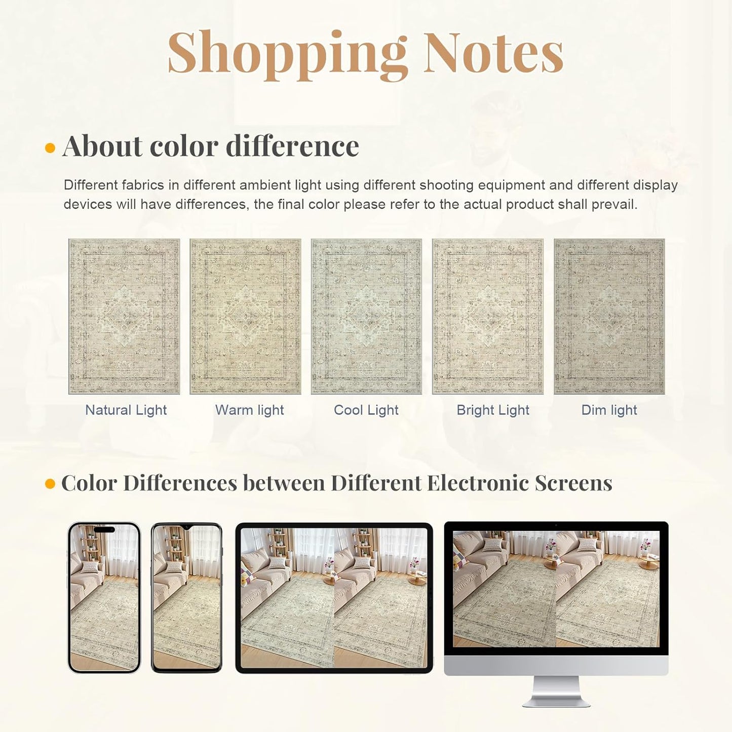 LIVEBOX Washable Area Rug 9x12 Rugs for Living Room Bedroom, Non-Slip Boho Neutral Carpet for Dining Room Office, Low-Pile Farmhouse Soft Carpets for Kids Nursery Room Playroom, Tan