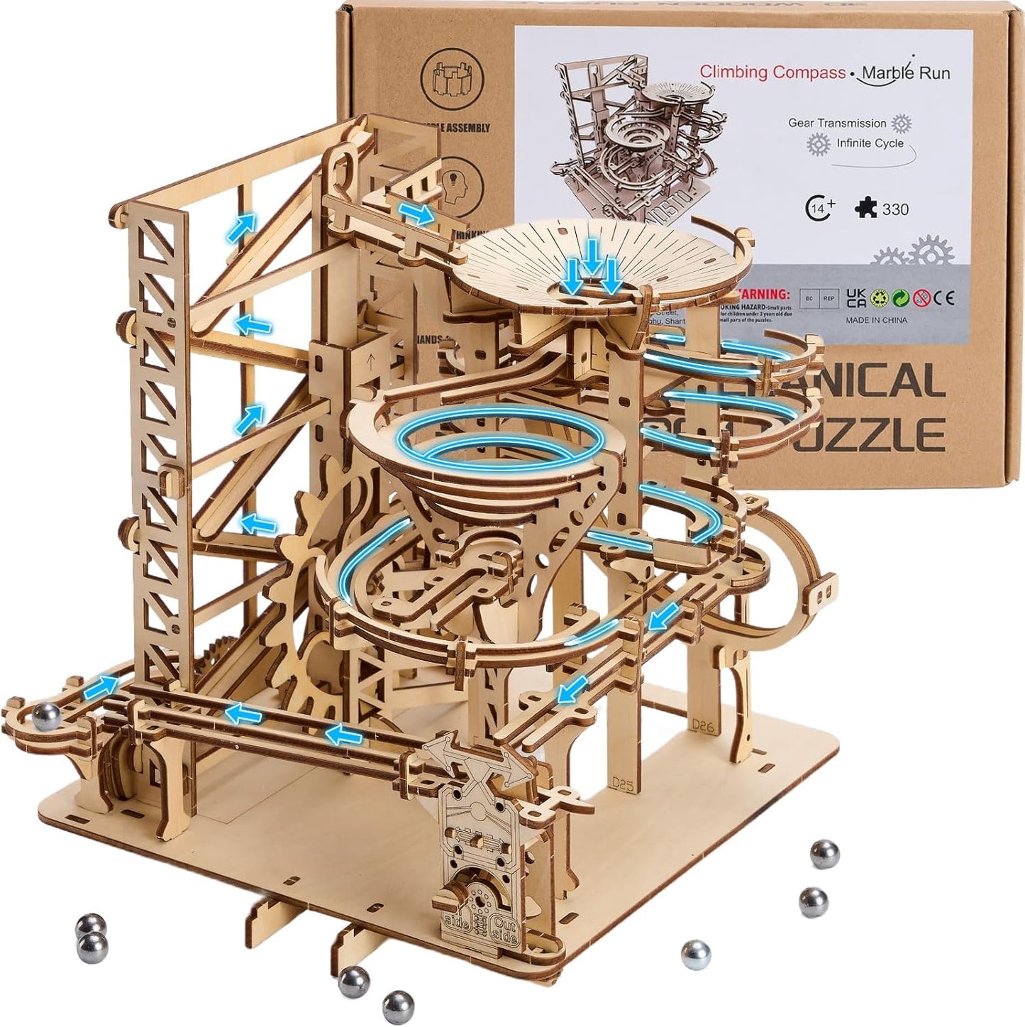 3D Wooden Puzzles for Adults: Marble Run Model Building Kits for Ages 14+ - Roller Coaster Crafts Brian Teaser Marble Run Puzzles 330pcs- Hobbies Gift for 3D Puzzles Lover