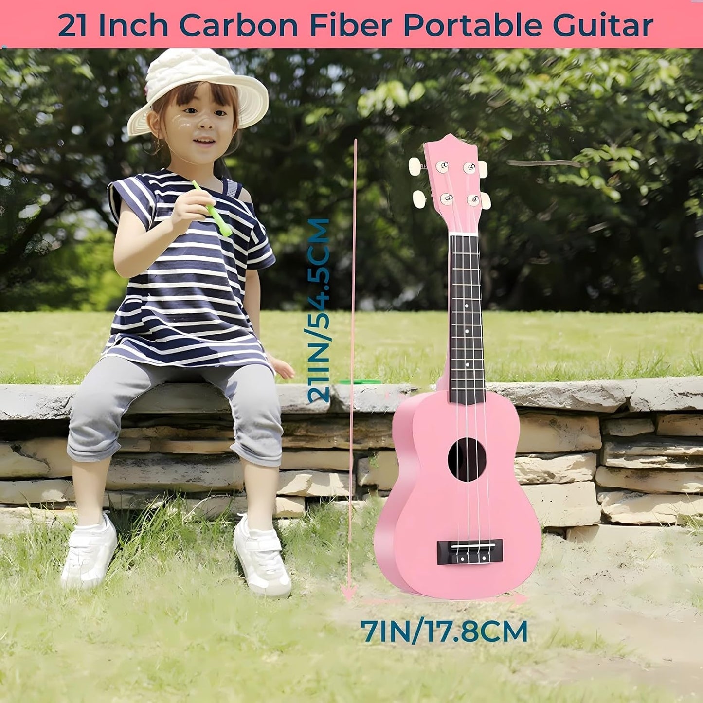 21 Inch Carbon Fibre Kids Toddler Child Children Acoustic Guitar Ukulele Musical Instruments Ideal for 3-9 Year Old Boys Girls Gifts (Pink)