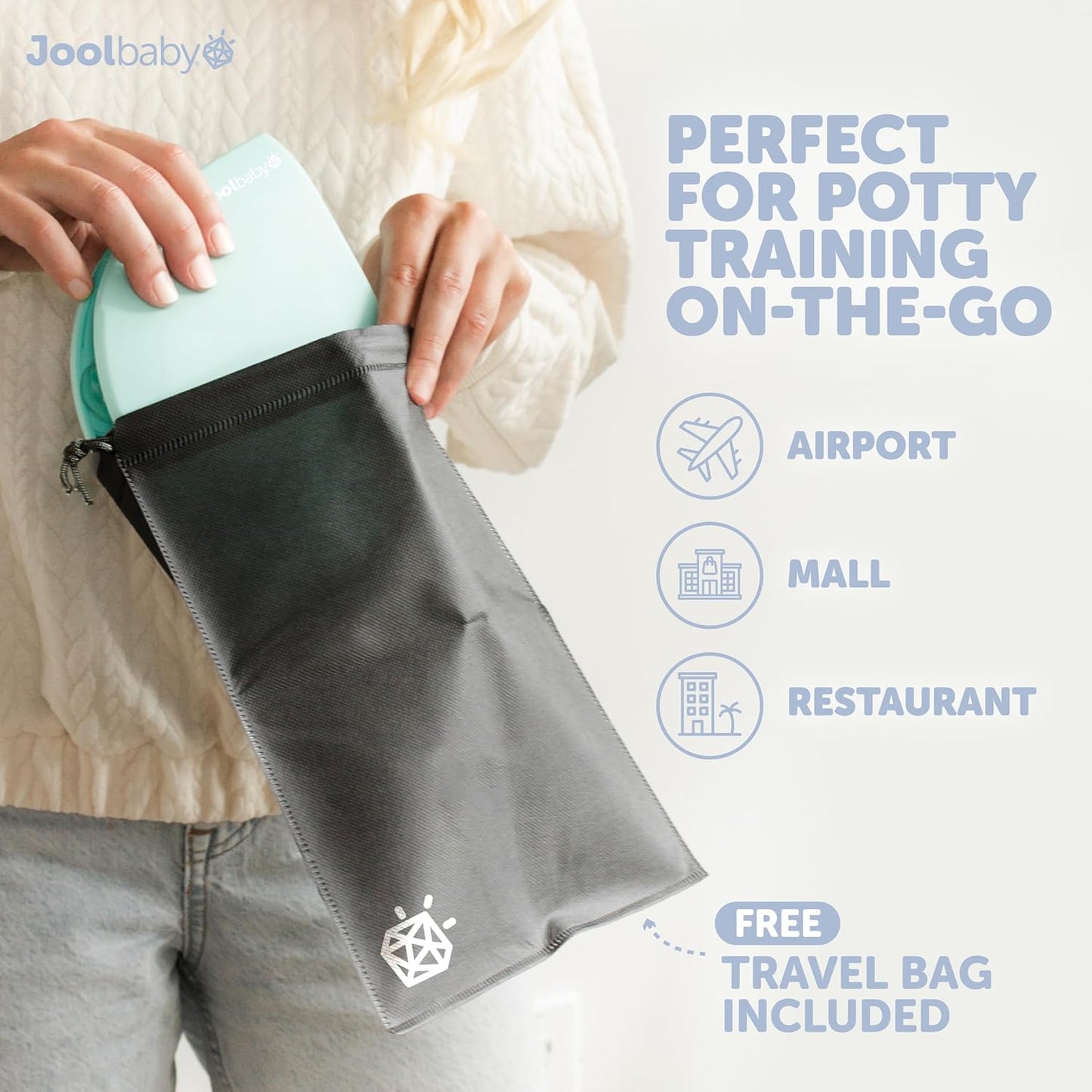 Jool Baby Folding Travel Potty Training Seat for Toddlers, Fits Round & Oval Toilets, Non-Slip Suction Cups, Includes Free Travel Bag (Aqua)