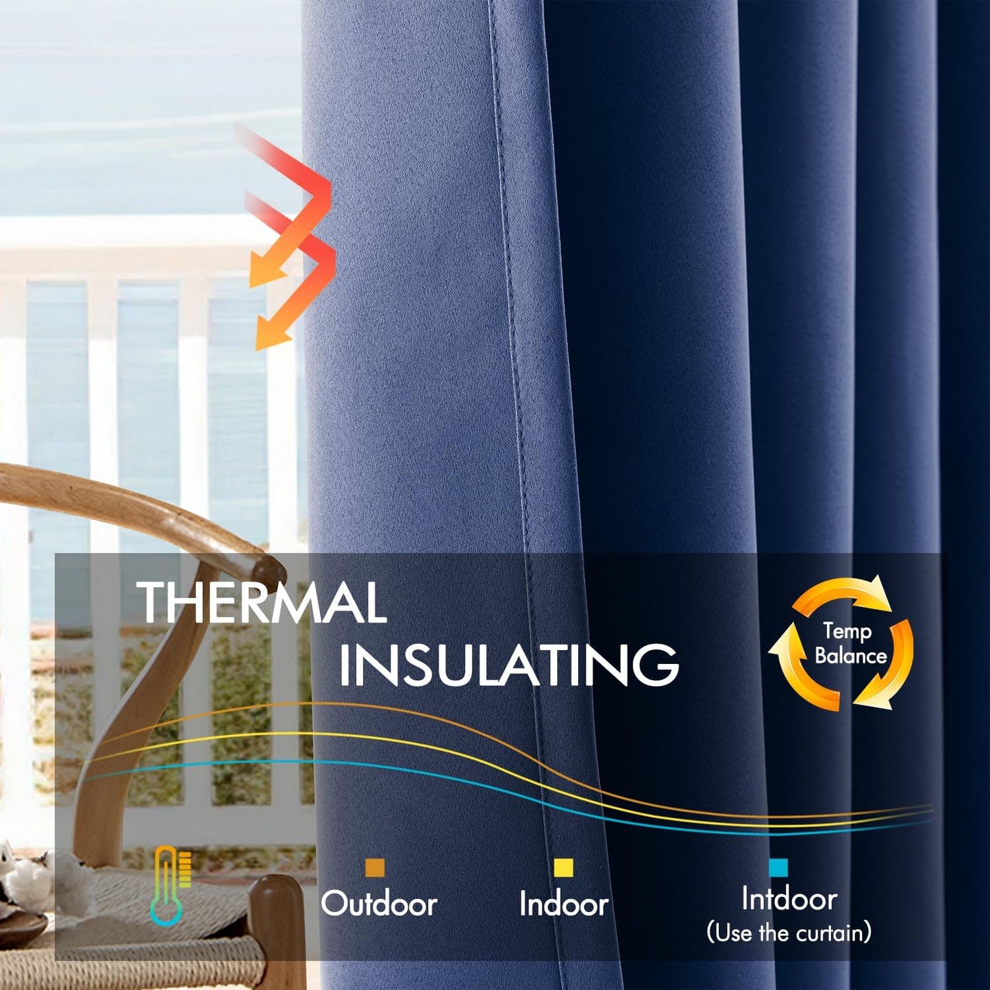 ANRODUO Back Tab Blackout Curtains for Bedroom Living Room, Rod Pocket Pinch Pleated Thermal Insulated Room Darkening Curtains 72 Inches Long 2 Panels, Navy Blue, 42 x 72 Inch