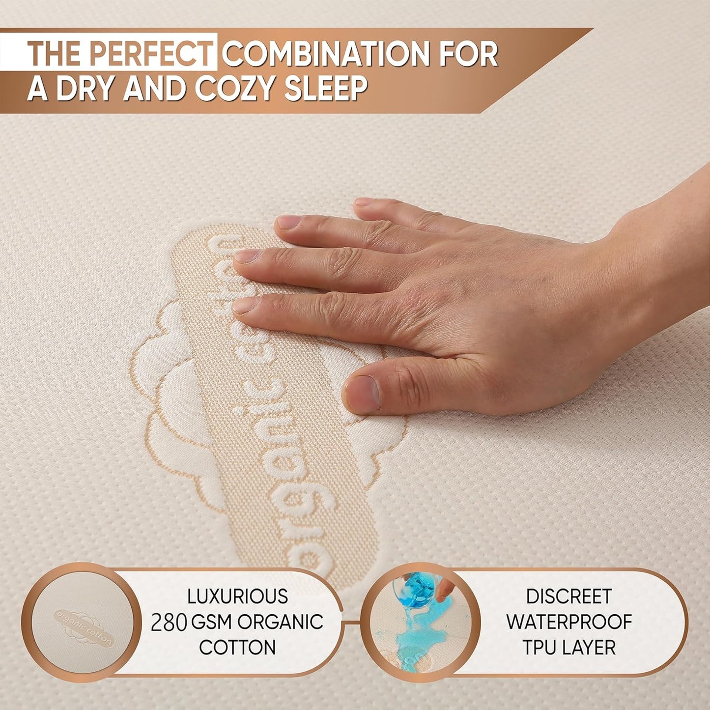 Waterproof Organic Mattress Protector Twin XL - Organic Cotton Breathable Mattress Pad Cover - 250 GSM Comfort - Deep Pocket - Fitted Comfort