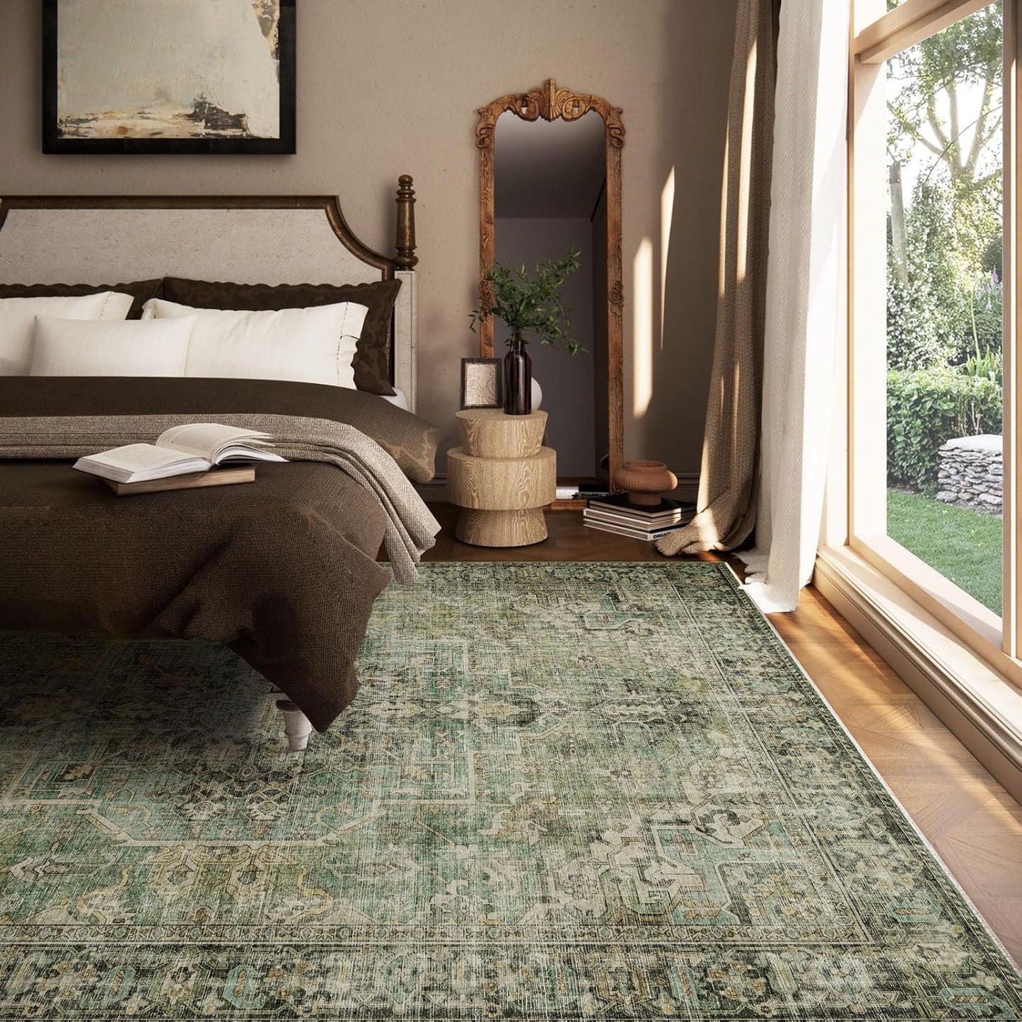 8x10 Area Rugs for Living Room: Washable Bedroom Rug Boho Vintage Rugs Stain Resistant Non Slip Low Pile Soft Lightweight Carpet for Kitchen Dining Room Farmhouse Nursery Kids Room