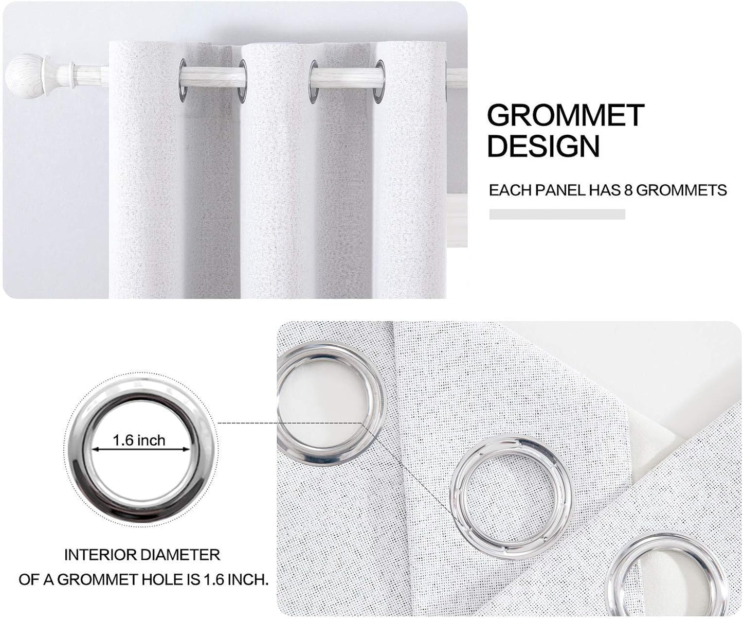 MIULEE Linen Blackout Curtains for Bedroom Solid 100% Blackout Thermal Insulated Grayish White Curtains Grommet Room Darkening Curtains/Drapes for Living Room 42x84 Inch (2 Panels)