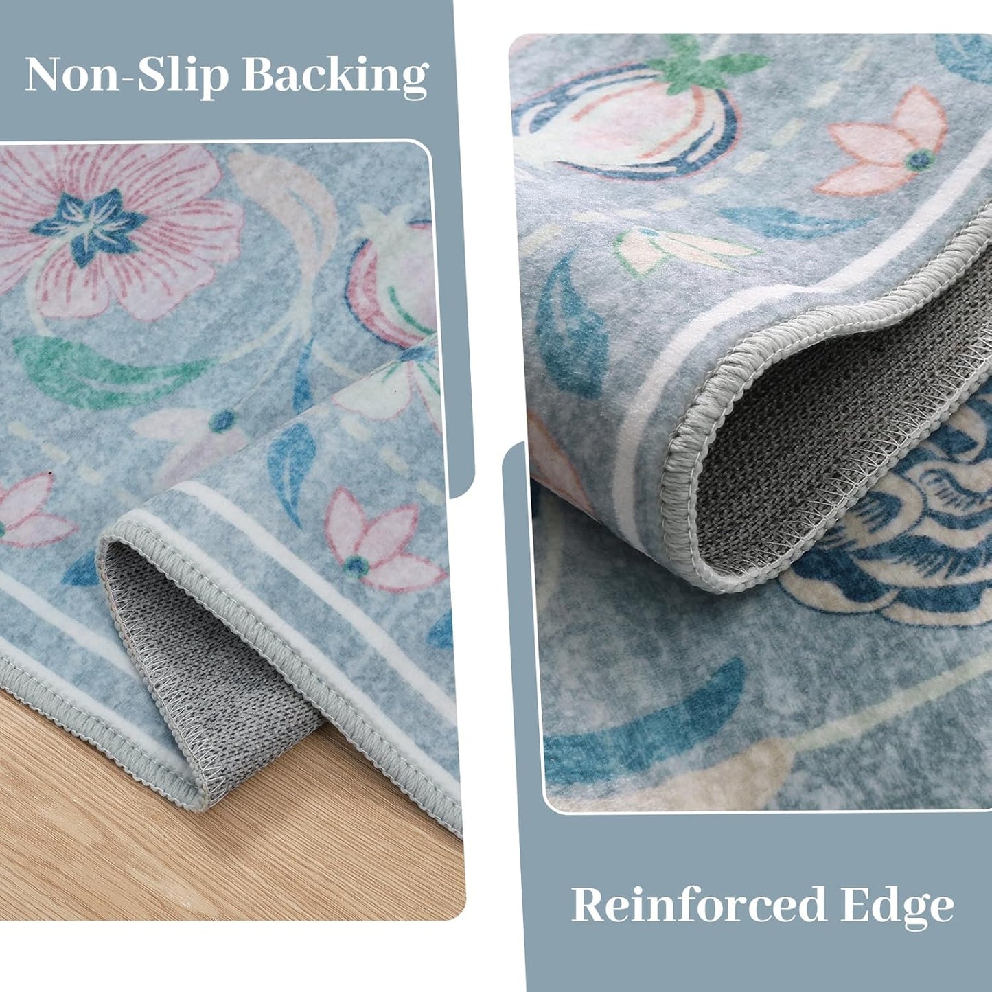 Anidaroel Floral Washable Rugs for Bedroom, 5x7 Boho Area Rugs for Living Room Vintage Distressed Soft Rug, Stain Resistant Non-Slip Throw Rugs Nursery Rugs for Kids Room Dining Room, Blue/Multi