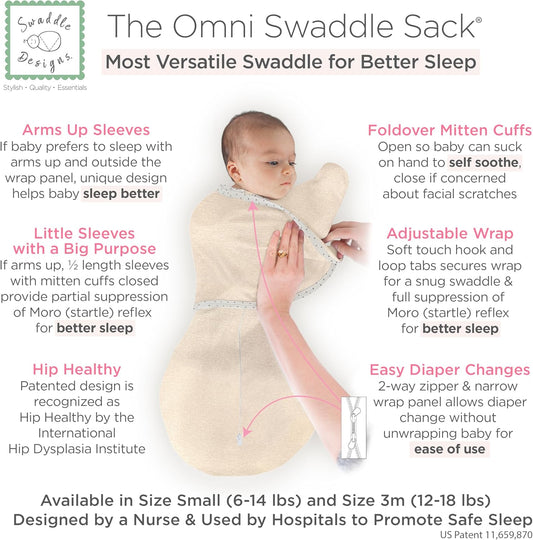 SwaddleDesigns 6-Way Omni Swaddle Sack Arms Up Swaddle for Newborn, More Options to Calm Startle Reflex, Improves Sleep