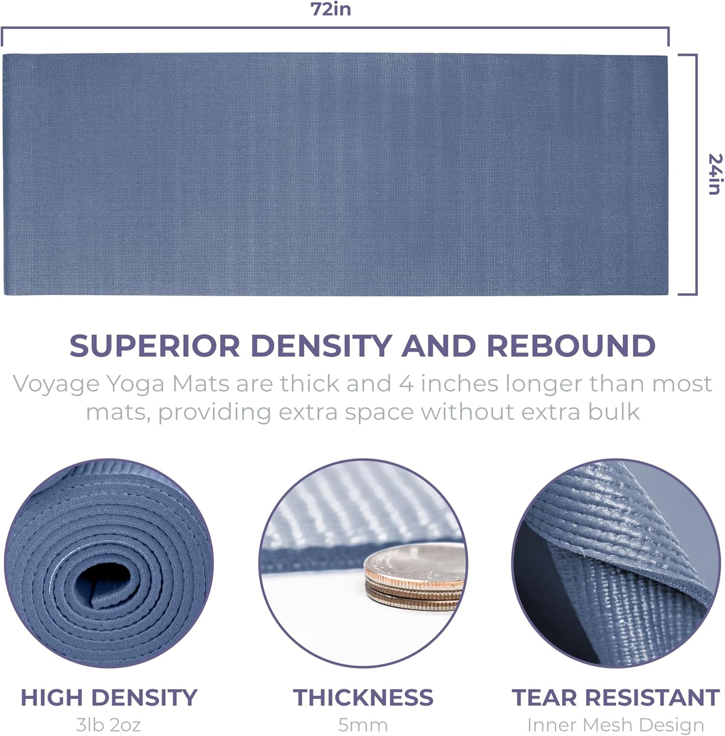 Sunshine Yoga Voyage Yoga Mat, 10 Pack, 72" x 24" Professional Studio and Gym Bulk Yoga Mats, 5mm Thick, Durable, Anti-Tear, Non Slip Fitness and Exercise Mats