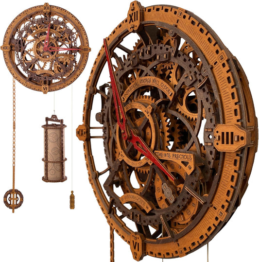 WOODEN.CITY Steampunk 3D Puzzle Clock – DIY Mechanical Wall Clock Kit for Adults – Unique Engineering Gift and Vintage Decor