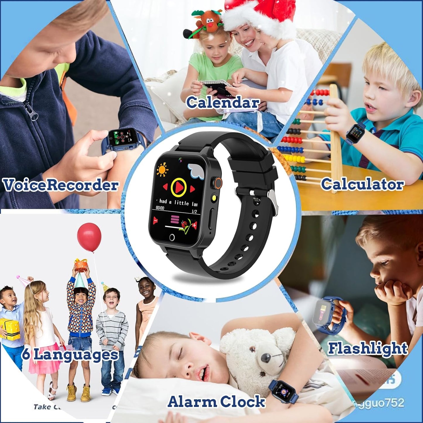Goodatech Smart Watch for Kids 4-12 Years Boys Girls, 26 Puzzle Games,HD Camera,Video Music Player,Pedometer,Flashlight,Calendar,Alarm Clock,Aluminum Case,Sport Band (Black)