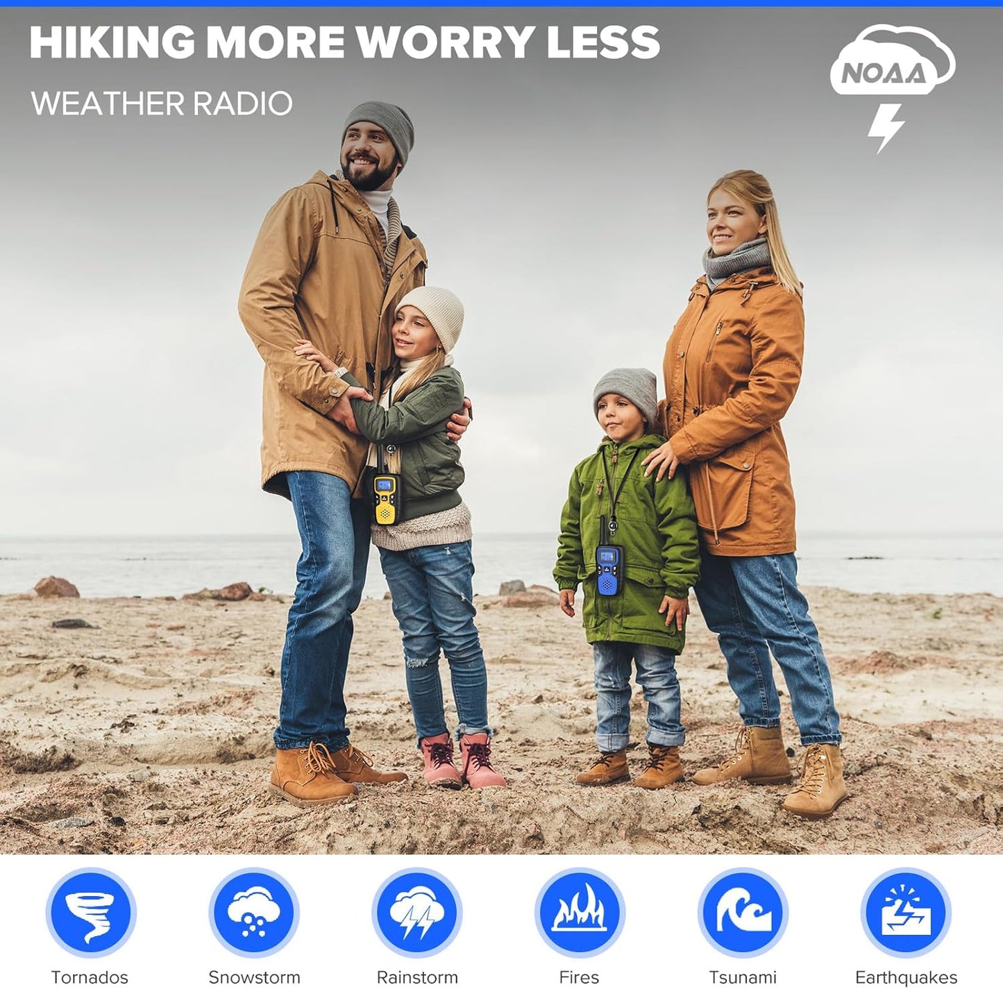 Wishouse Walkie Talkies for Kids Adults - Long Range Rechargeable 2 Way Radios,Gift,Hiking Accessories Camping Gear with Lamp,SOS Siren,NOAA Weather Alert,VOX,Easy to Use 2 Pack