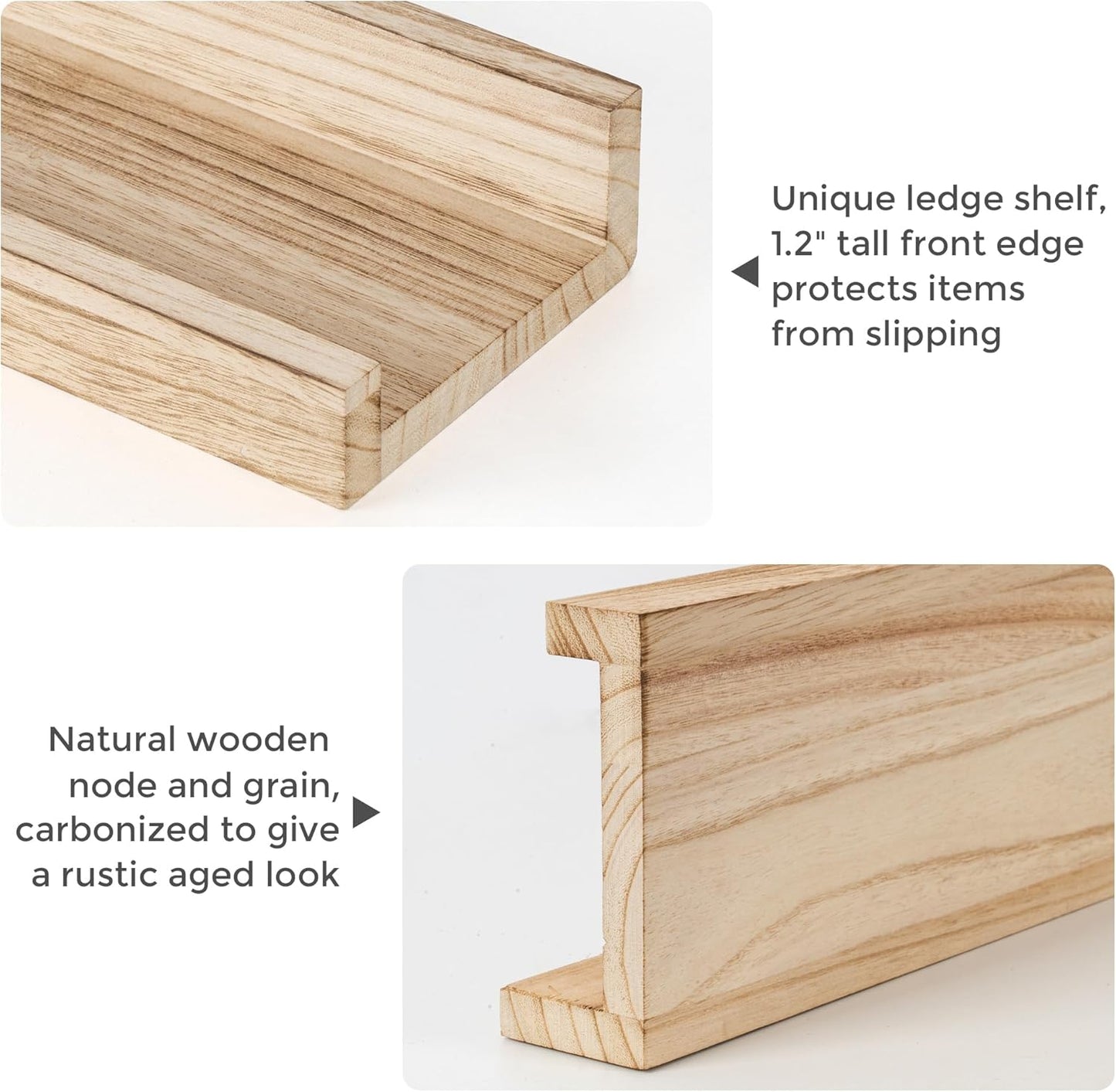 Fun Memories Rustic Wooden Picture Shelves for Wall with Ledge, 36 Inch Floating Shelves with Lip Set of 4, Kids Nursery Book Shelf Photo Shelf, Wall Mounted Display Shelves for Bedroom, Living Room