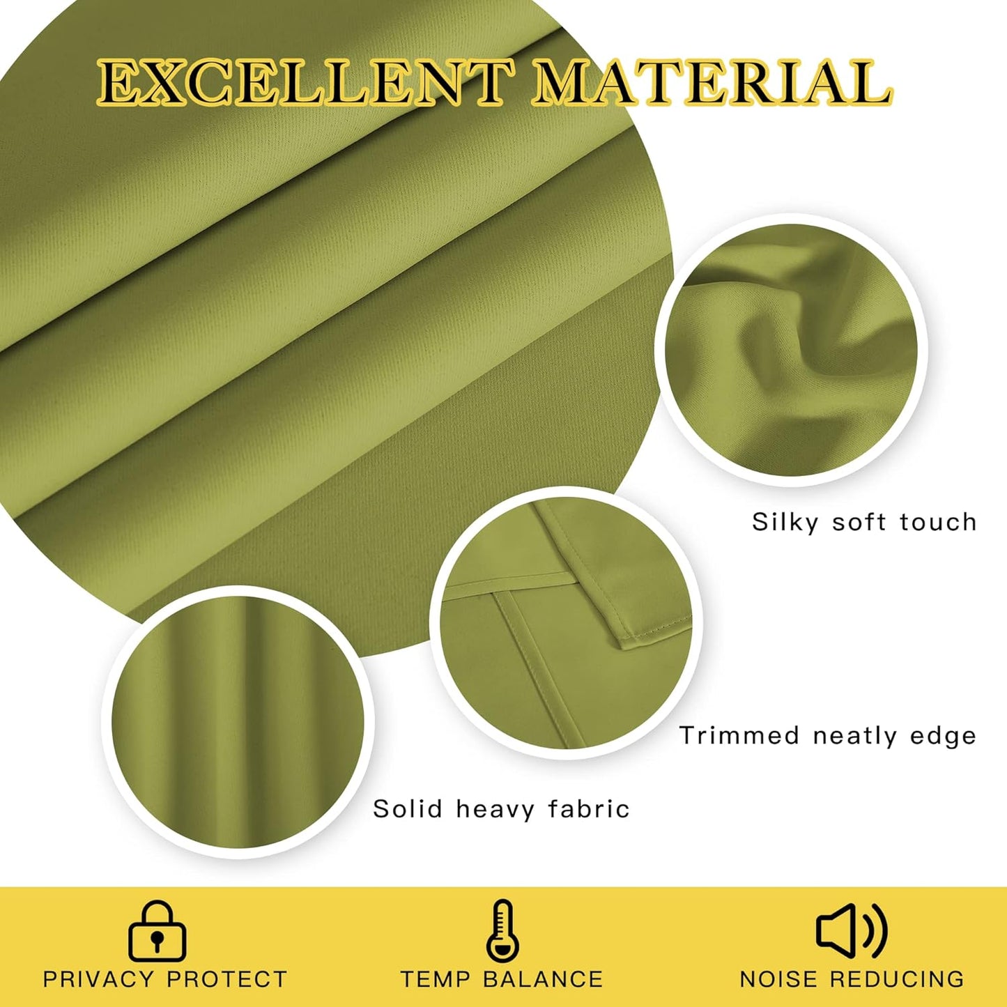 NICETOWN Fresh Green Blackout Curtains for Living Room, Window Treatment Thermal Insulated Room Darkening Grommet Drapes Sound Dampening for Bedroom, 2 Panels, W37 x L72