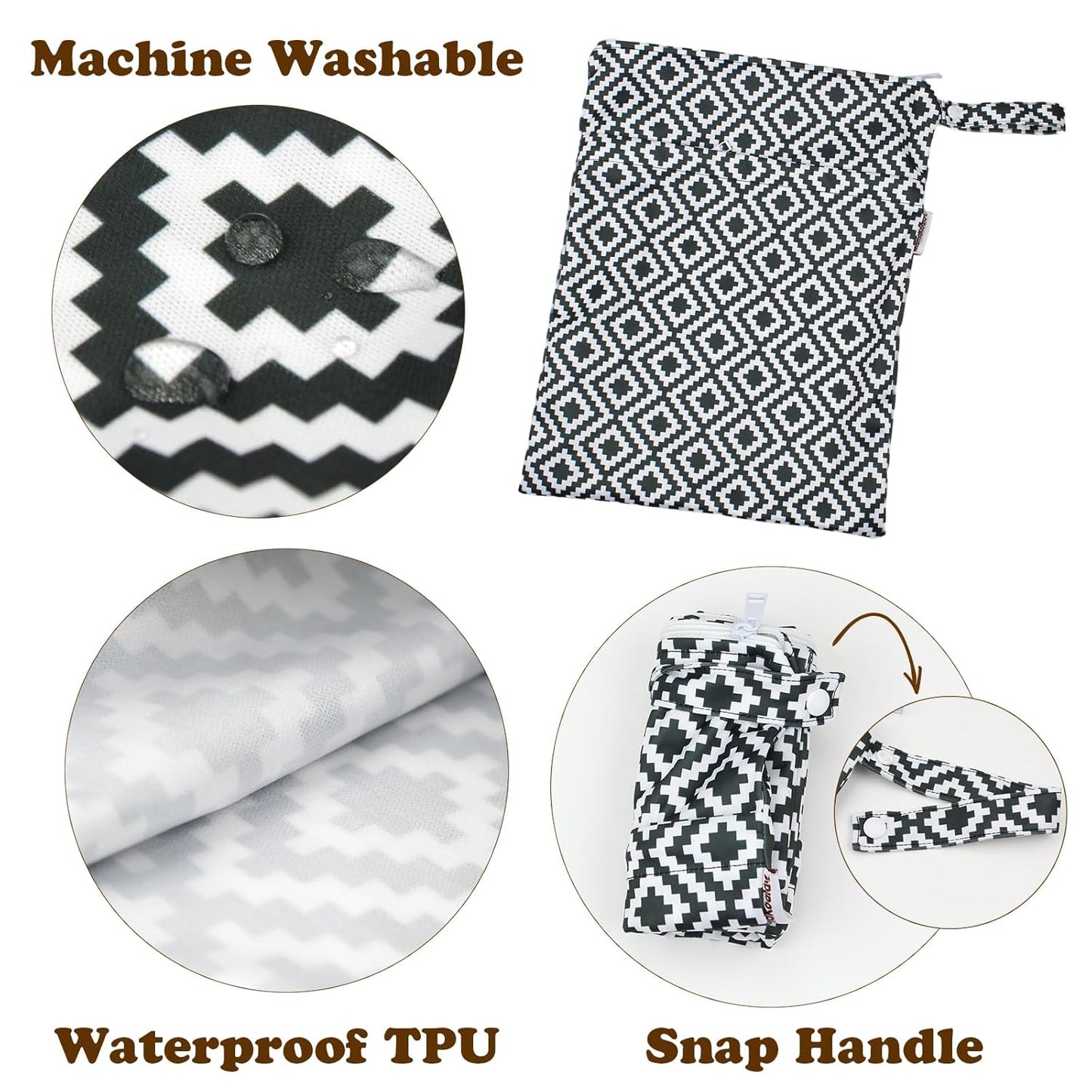 Mama Koala Waterproof Wet Dry Bags for Baby Items, Cloth Diapers, Swimsuits, Travel, Gym Clothes, Beach, Pump Parts, Toiletries, Two Zippered Pockets, 2 Pack (W019)