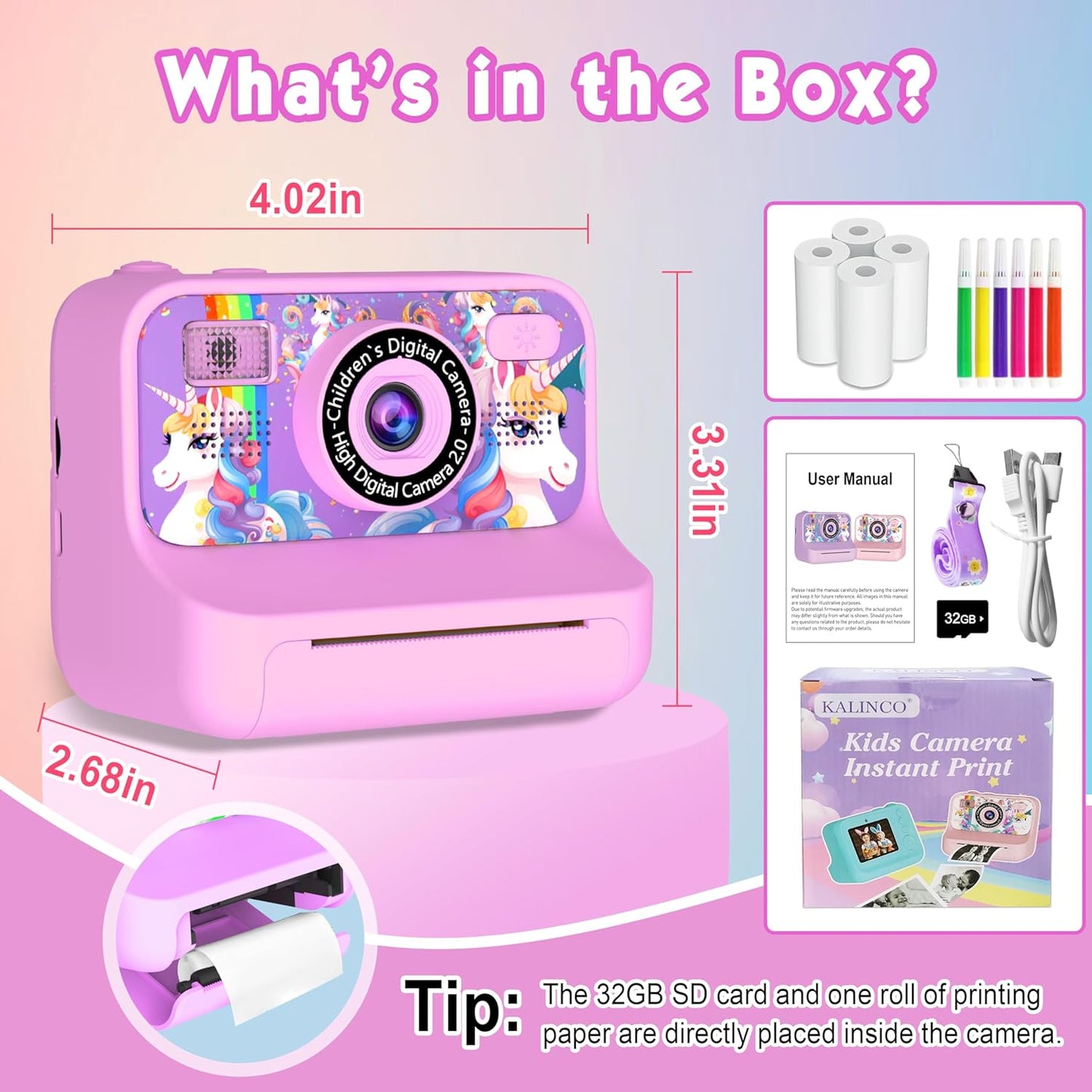 Kids Camera, Upgrade Kids Camera Instant Print, Front Rear Dual Selfie Digital CAM with 1080P Videos, Portable Travel Toy with Games and Music, Christmas Birthday Gift for Boys, Girls and Teens