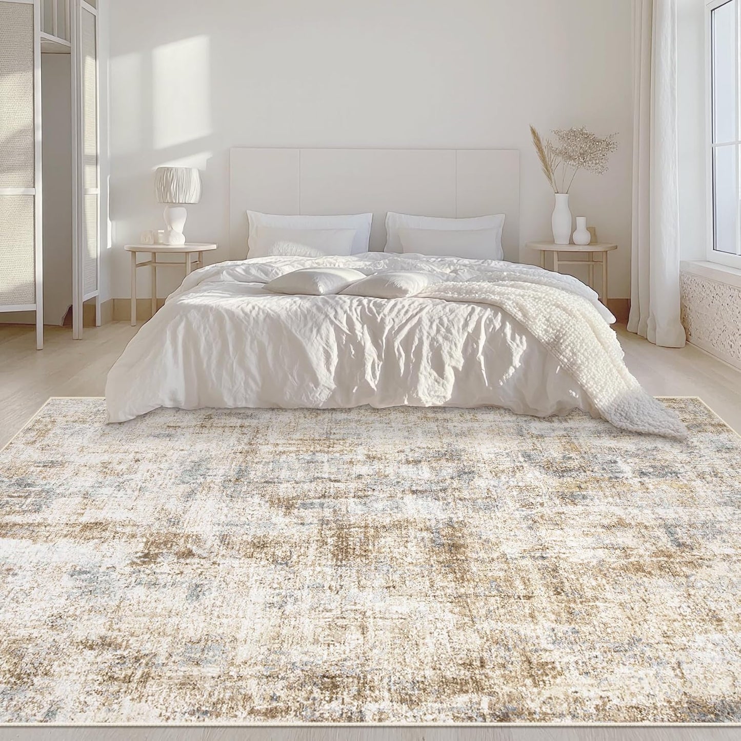 Area Rugs 5x7 Living Room: Washable Rug Modern Abstract Rugs Soft Non Slip Neutral Rug Stain Resistant Indoor Carpet for Bedroom Kitchen Dining Room Nursery Home Office Rugs(Blue Brown,5'x7')