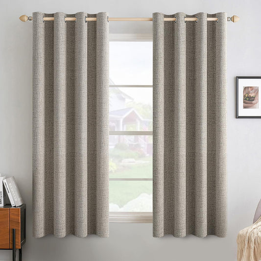 MIULEE Linen Texture Curtains for Bedroom Solid 100% Blackout Thermal Insulated Linen Curtains Grommet Room Darkening Drapes for Living Room Nursery 52x45 Inch (2 Panels)