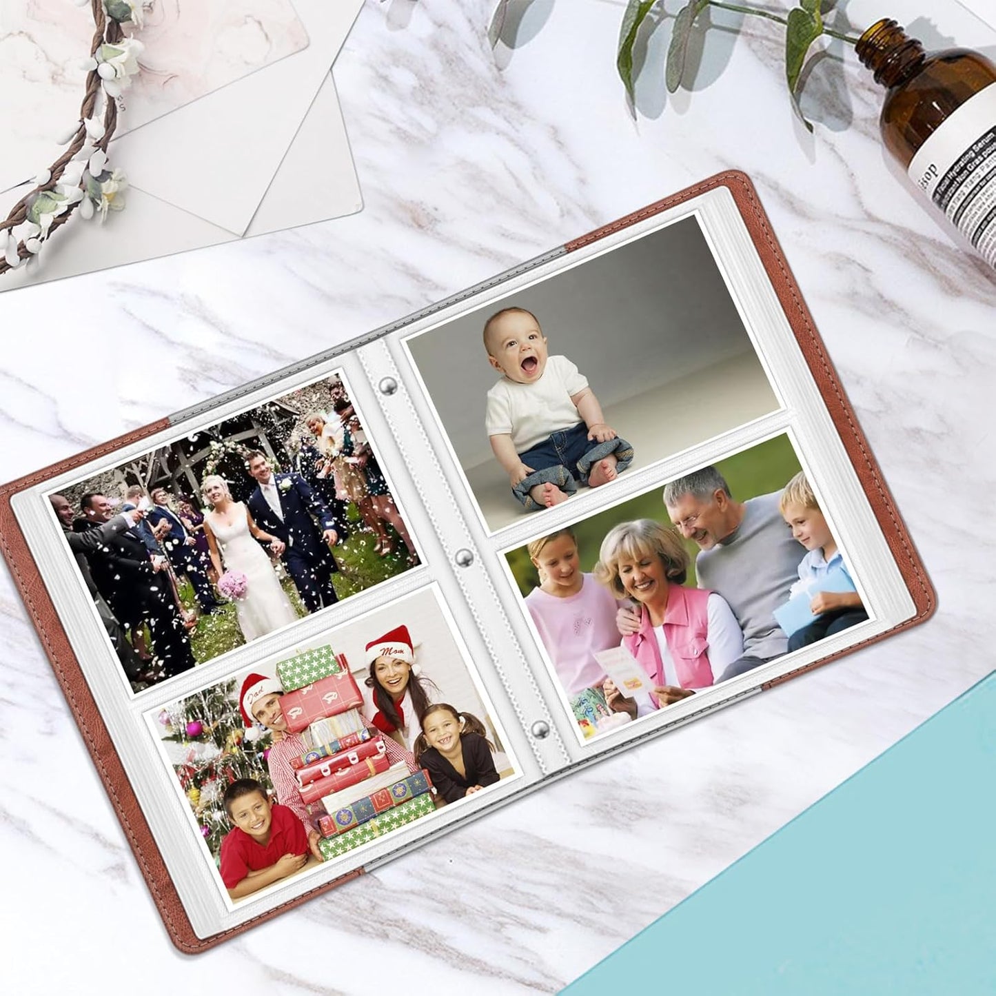 Fintie Photo Album for 4x6 Photos - 112 Pockets Vegan Leather Cover Memory Albums Book for Birthday Family Anniversary Vacation Pictures, Vintage Brown