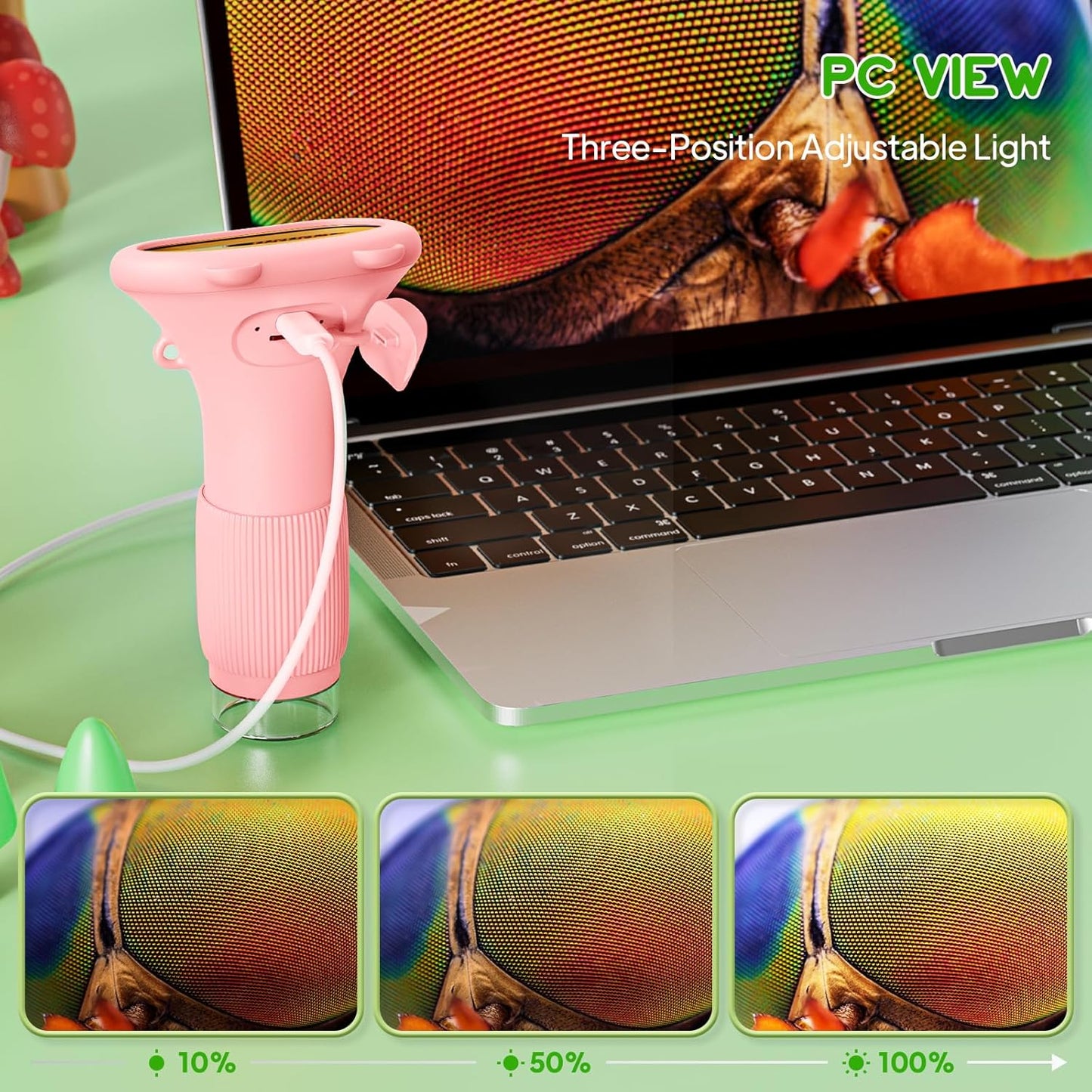 Kids Magnifying Glass, 2.0 Inch Digital Screen Mini Pocket Microscope for Bug - 200x Zoom Handheld Microscope with Adjustable Lights, Edu Birthday Gifts for Age 3-12 Girls