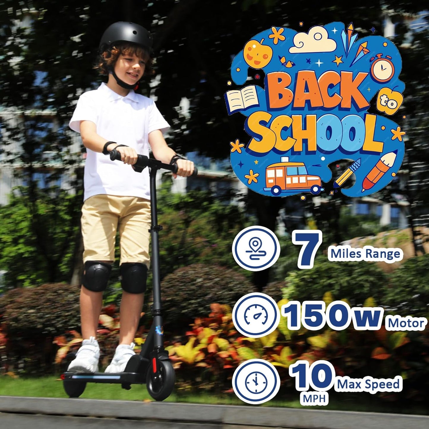 Caroma Electric Scooter for Kids Ages 6-12,150W/180WMotor,10 MPH Max Speed & 7 Miles,Colorful Lights,Adjustable Height & Speed,LED Display,Foldable Kids Electric Scooter 132 Lbs Max Load,Idea Gift