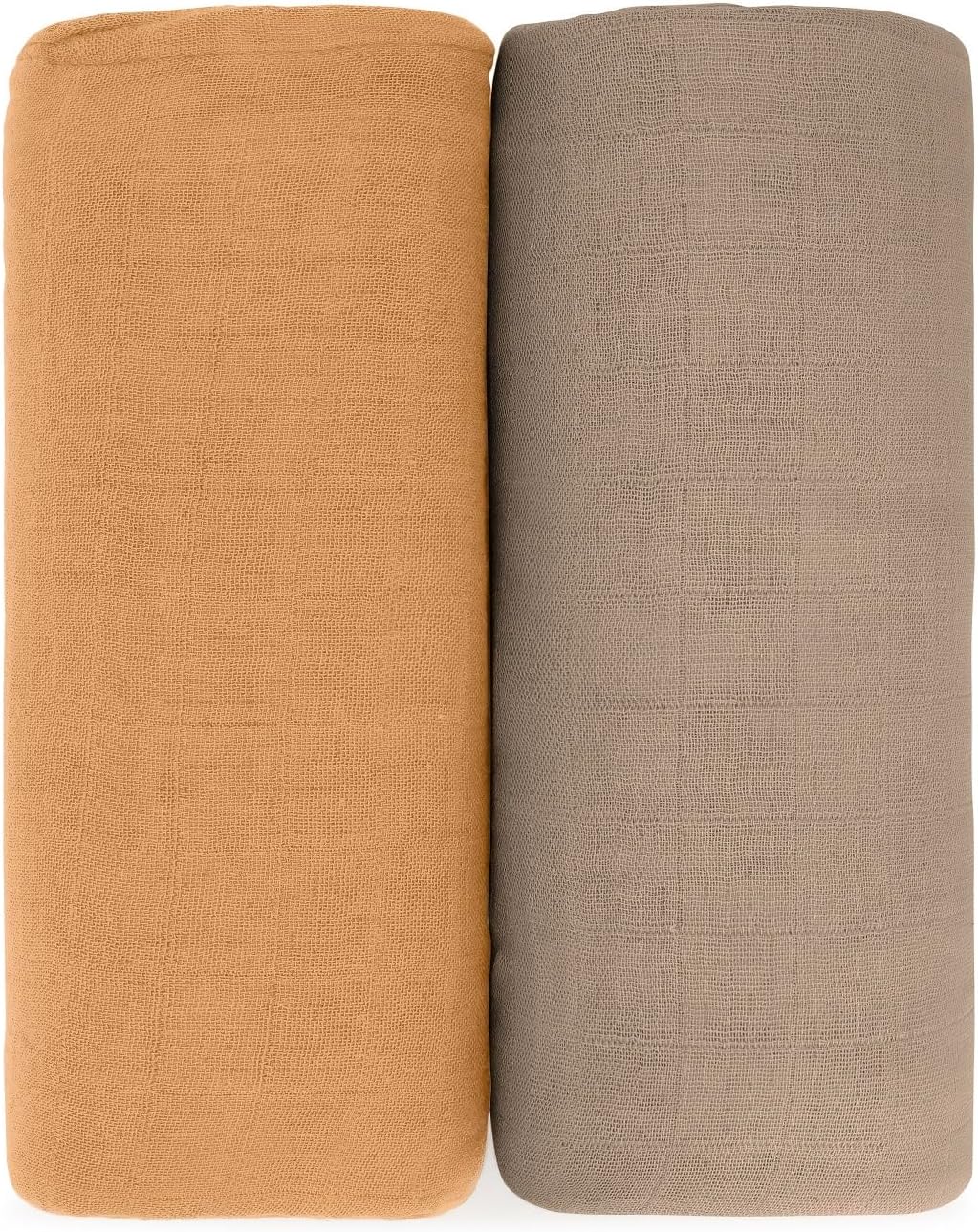 Comfy Cubs Muslin Swaddle Blankets Pack of 2 - 47 x 47 Inch Soft Cotton Baby Blanket Set, Large Multipurpose Wraps for Newborns - Self-Soothing Swaddles for Newborns - Cedar & Caramel