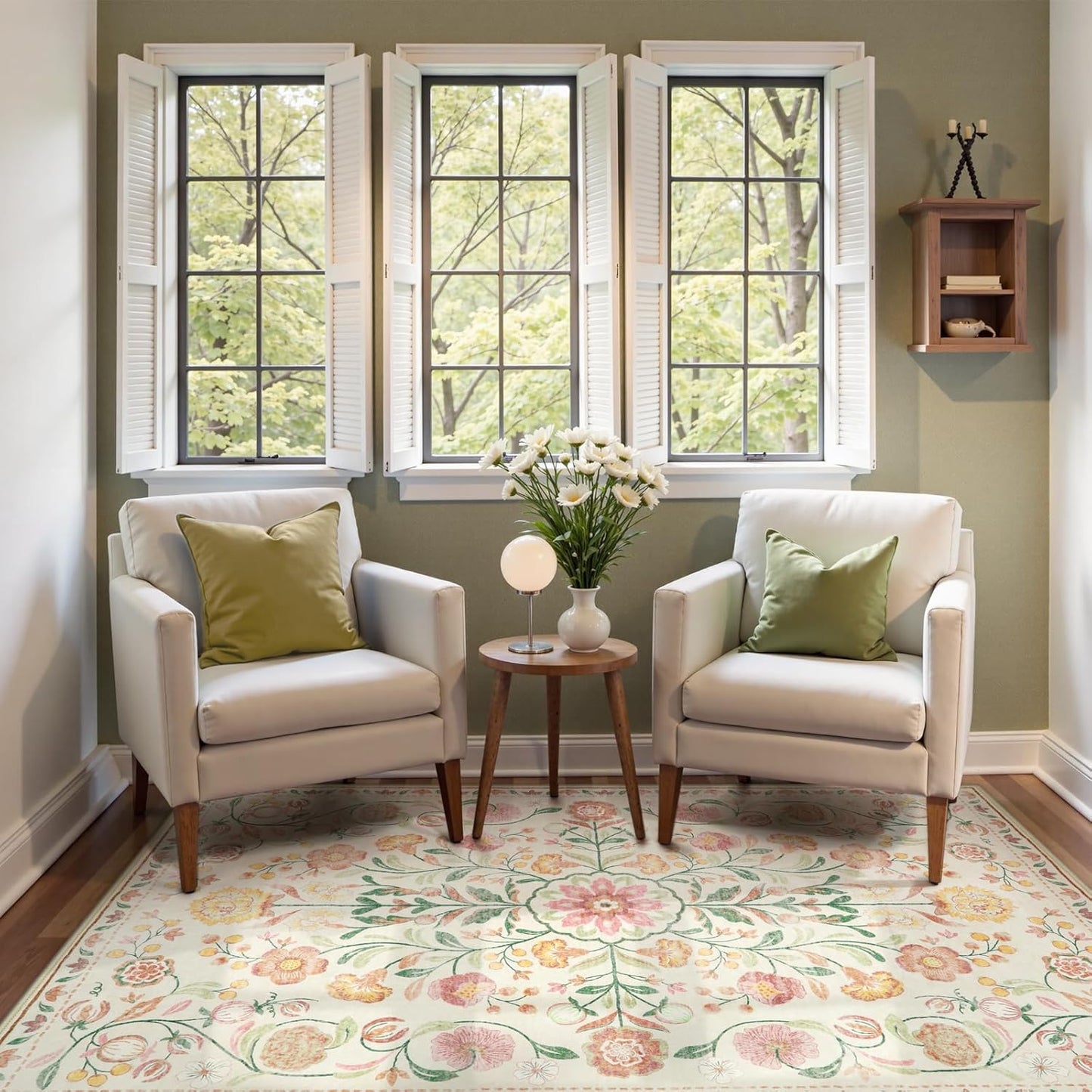 Anidaroel Boho Rugs for Bedroom, Washable Area Rugs 5X7 Soft Rug for Living Room, Non Slip Distressed Beige Floral Rug, Stain Resistant Indoor Carpet for Bedside Apartment Foyer