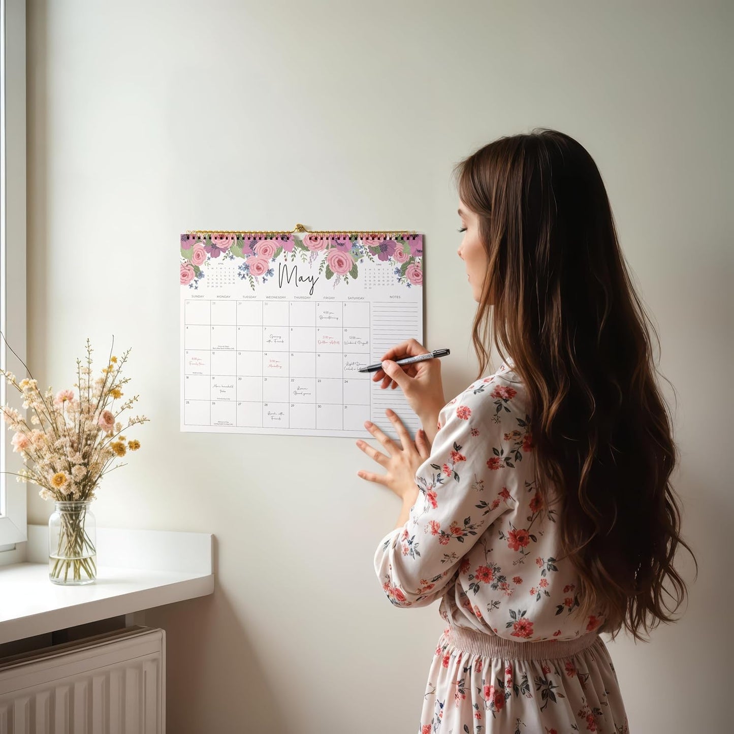 2025-2026 Calendar, Jokotha Wall Calendar 2025, Calendar Runs From Aug 2025 - Dec 2026, 15" x 12", Twin-Wire Binding, Hanging Hook, Floral Design