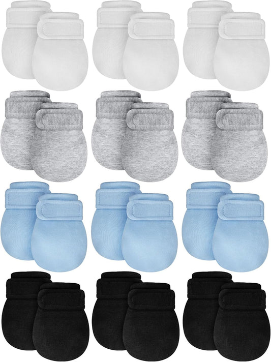 Newcotte 12 Pairs Adjustable Preemie Baby Mittens No Scratch Newborn Cotton Breathable Gloves Warm Mitts for Boys Kids