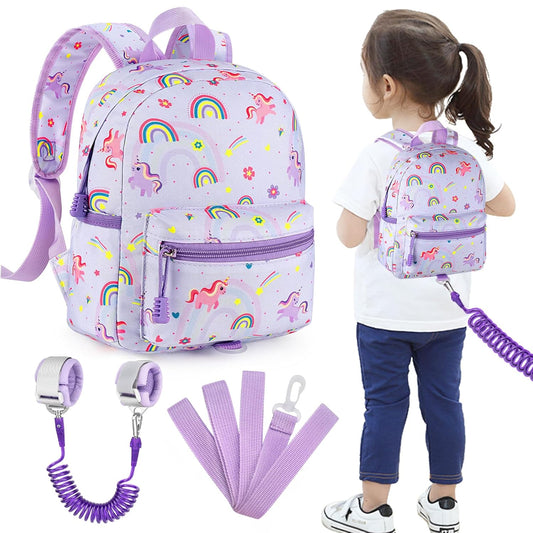 Accmor Toddler Backpack Leash, Cute Unicorn Baby Backpacks with Anti Lost Wrist Link, Mini Kids Backpack Leash Walking Harness for Outdoor Travel, Adorable Backpack Tether for Boys Girls 1-3 (Purple)