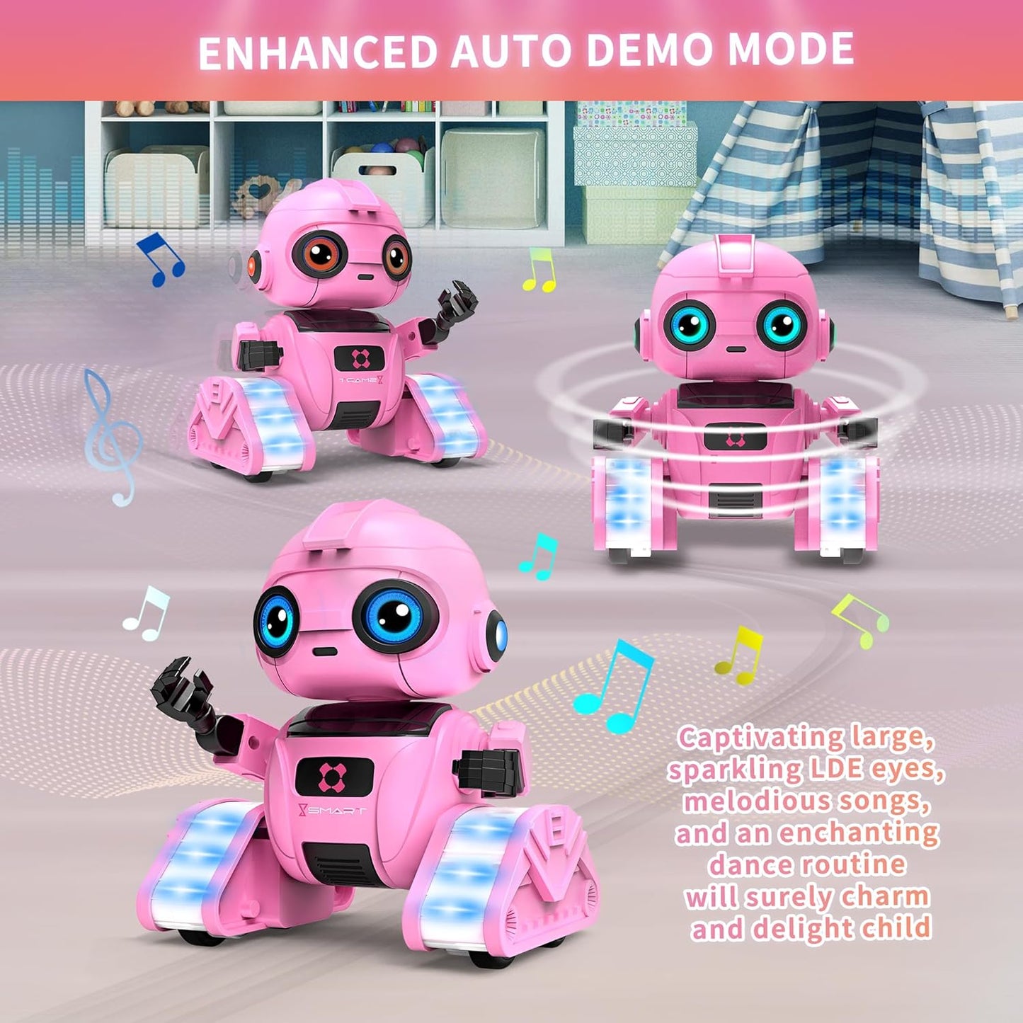 Robot Toys for Boys and Girls, Rechargeable Remote Control Robot with Auto-Demonstration, Light Projection, Dance Moves, Music, and Gesture Sensing –Toy Robot Gifts for 3,4,5,6 year old Girls (Pink)
