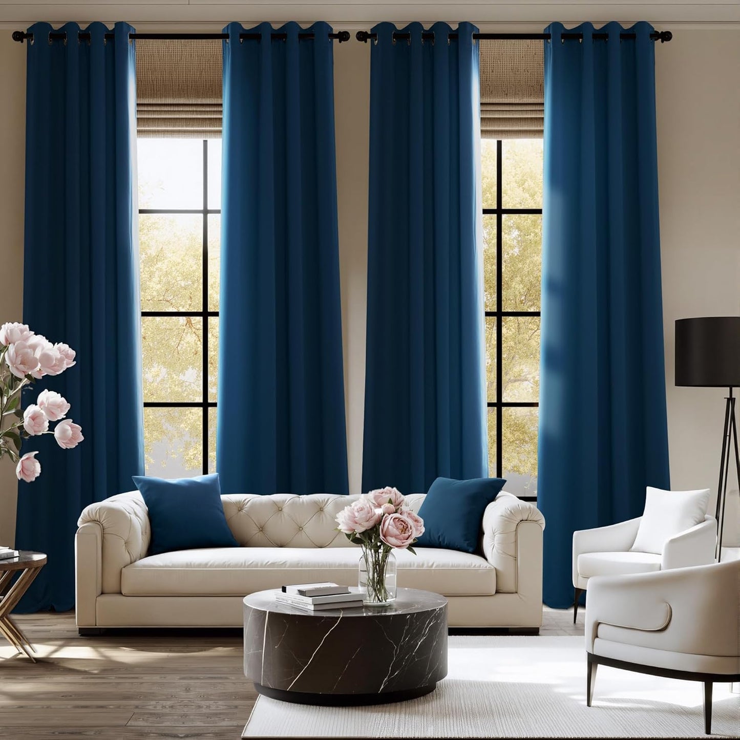 NICETOWN Morrocan Blue Room Darkening Curtains 63 Inches Long 2 Panels for Living Room, Bedroom, Nursery Summer Thermal Insulated Blackout Drapes Grommet Noise Reducing Window Curtains, W40