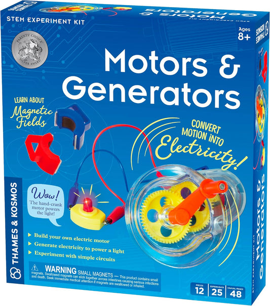 Thames & Kosmos Motors & Generators Science Kit | 25 Guided STEM Experiment Lessons | 48 Page Color Student Guide | Grades 3-6 | Ages 8+ | Play & Learn | Parents' Choice Silver Award Winner