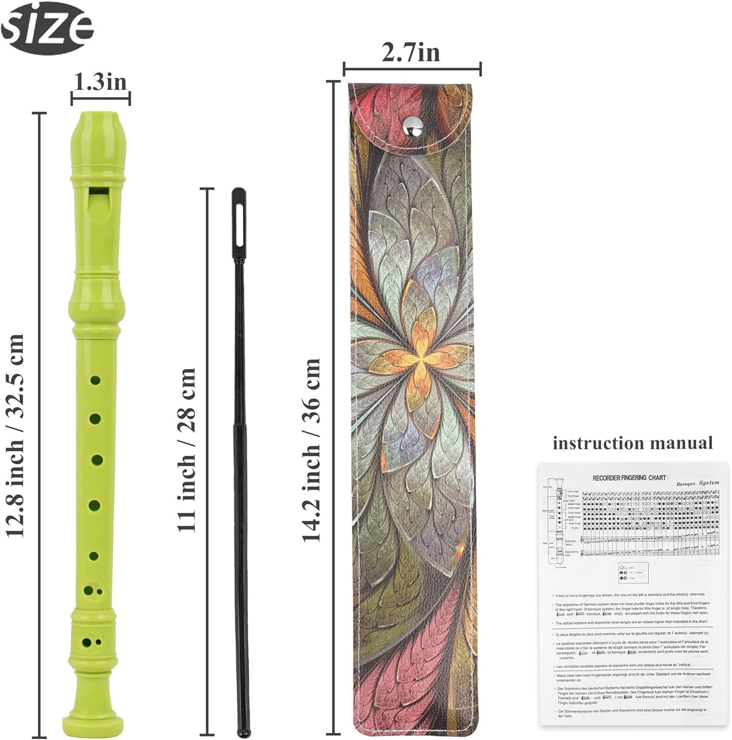 LIZIMANDU Recorder Instrument for Beginner Kids Adults,8-Hole Soprano Descant Recorder Music Flute with with Cleaning Rod & Leather Case For School Student Home Entertainment(2-Orange Flower)