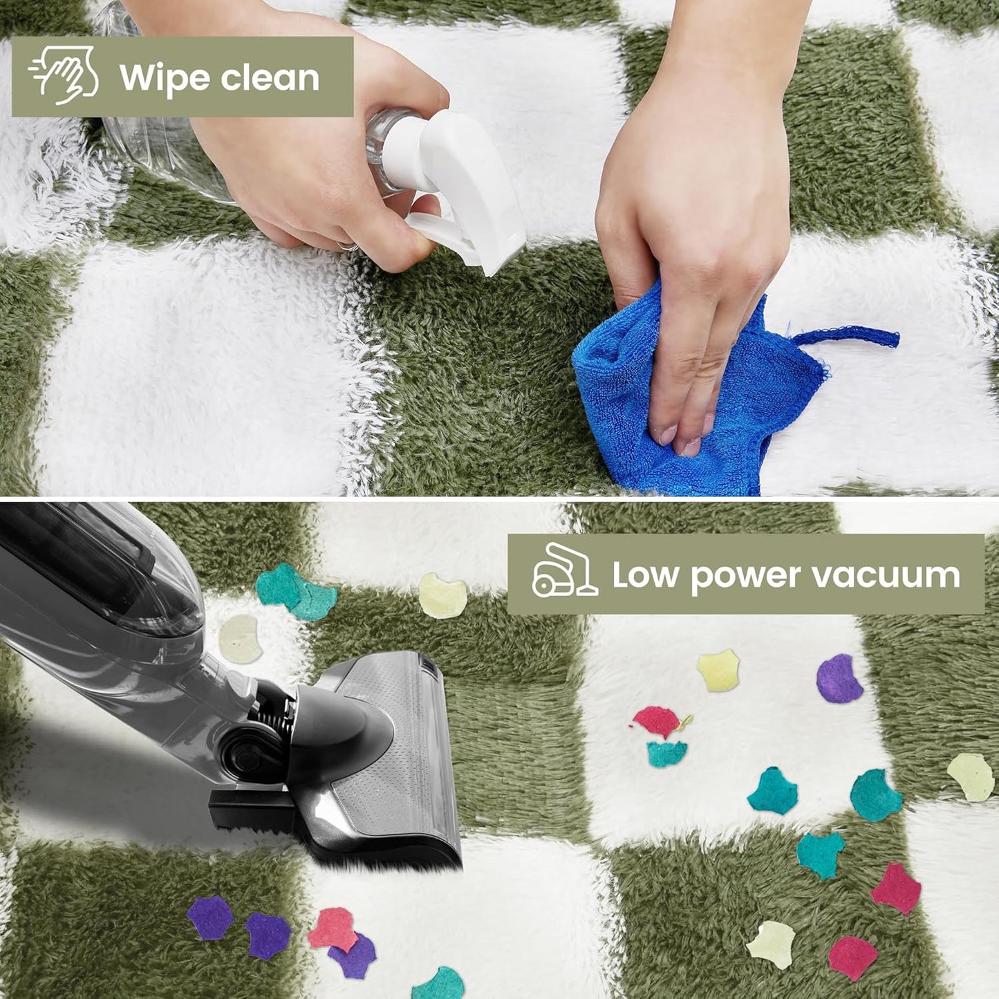 Super Soft Rug for Bedroom, 8x10 Ft Green and White Area Rug Classic Checkered Shaggy Anti-Skid High Pile Soft Fluffy Rug Fuzzy Carpet for Living Room Bedroom Kids Room Nursery, Dorm Home Decor