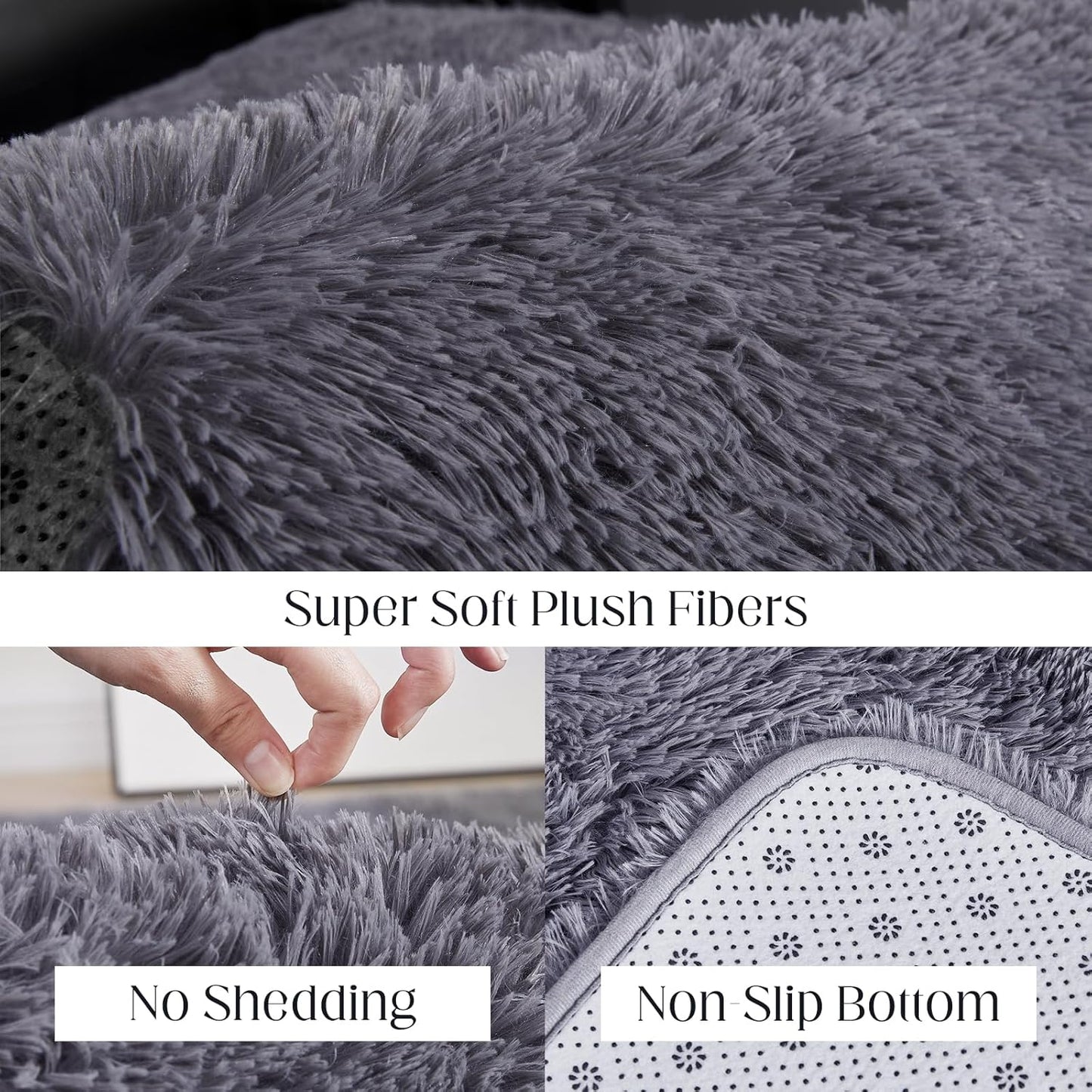 Fluffy Shag Area Rug, 4x6 Grey Rugs for Bedroom, Soft Plush Area Rugs for Living Room, Non-Slip Indoor Carpet for Nursery, Study Room, Dressing Room, Home Decor