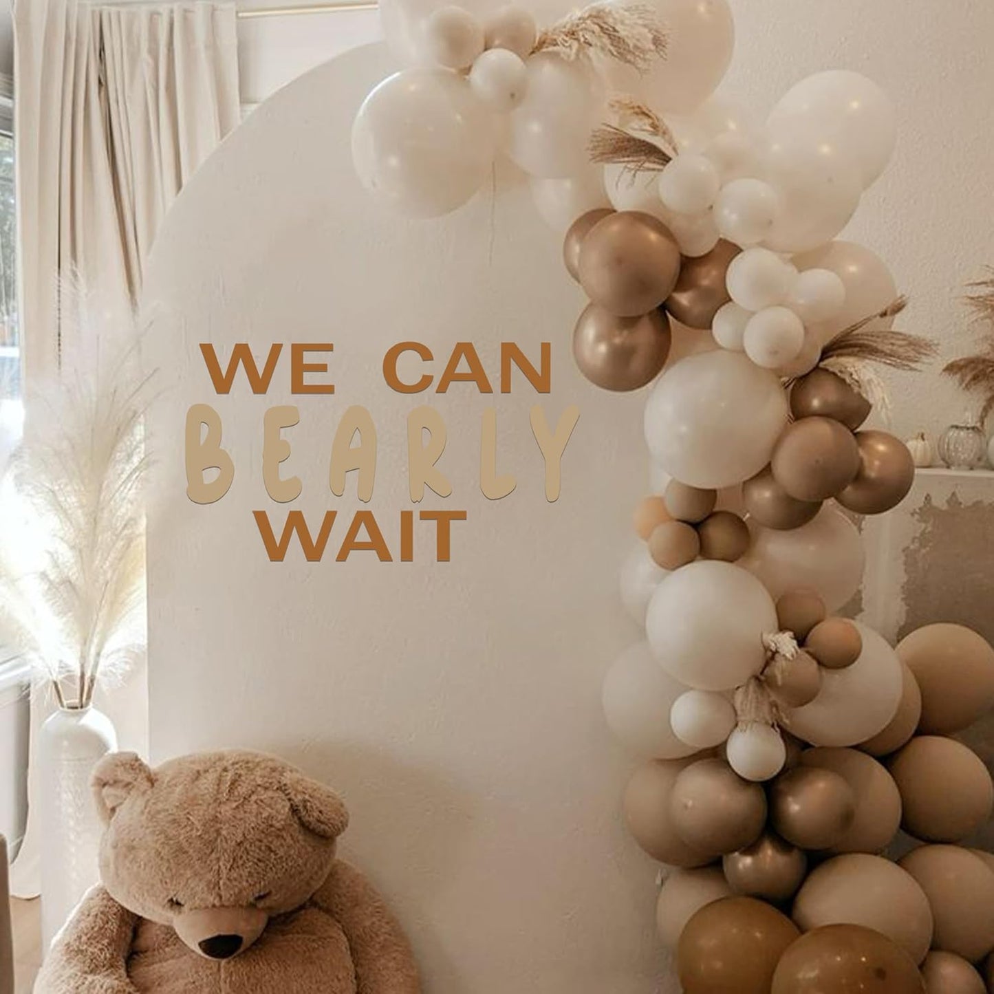 We Can Bearly Wait Wall Decal - Baby Shower Party Decoration, Gender Reveal Party Supplies, Bear Sign Decal for Balloon Arch, Pregnancy Party Photo Background Props (We Can Bearly Wait D)