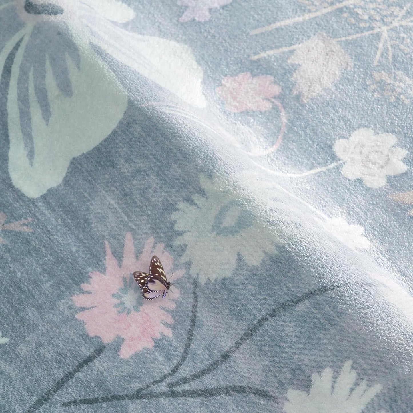 Blue 6x9 Area Rugs Machine Washable Low Pile Non Slip Stain Resistant for Living Room Big Boho Vintage Flower Pattern Carpet Rug Ultra-Thin for Bedroom Dining Room Kids Playroom