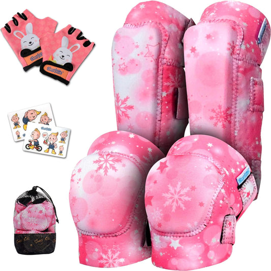 Soft-Style Kids Knee and Elbow Pads with Bike Gloves, Flexible Impact-Resistant Gear for Ages 2-11, Designed for Balance Bikes, Roller-Skating, and Skateboarding